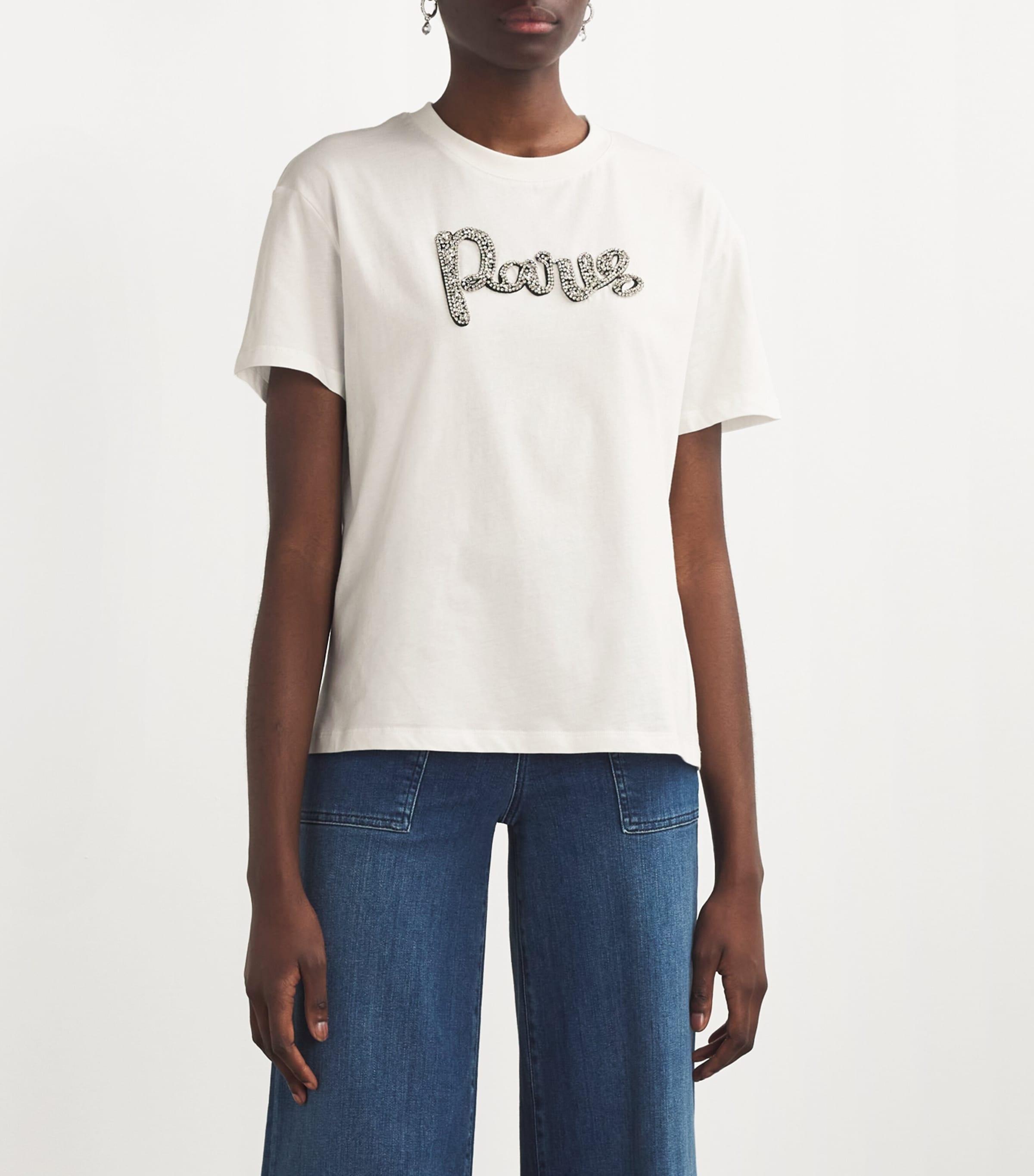 Maje Crystal Paris T-Shirt in White | Lyst