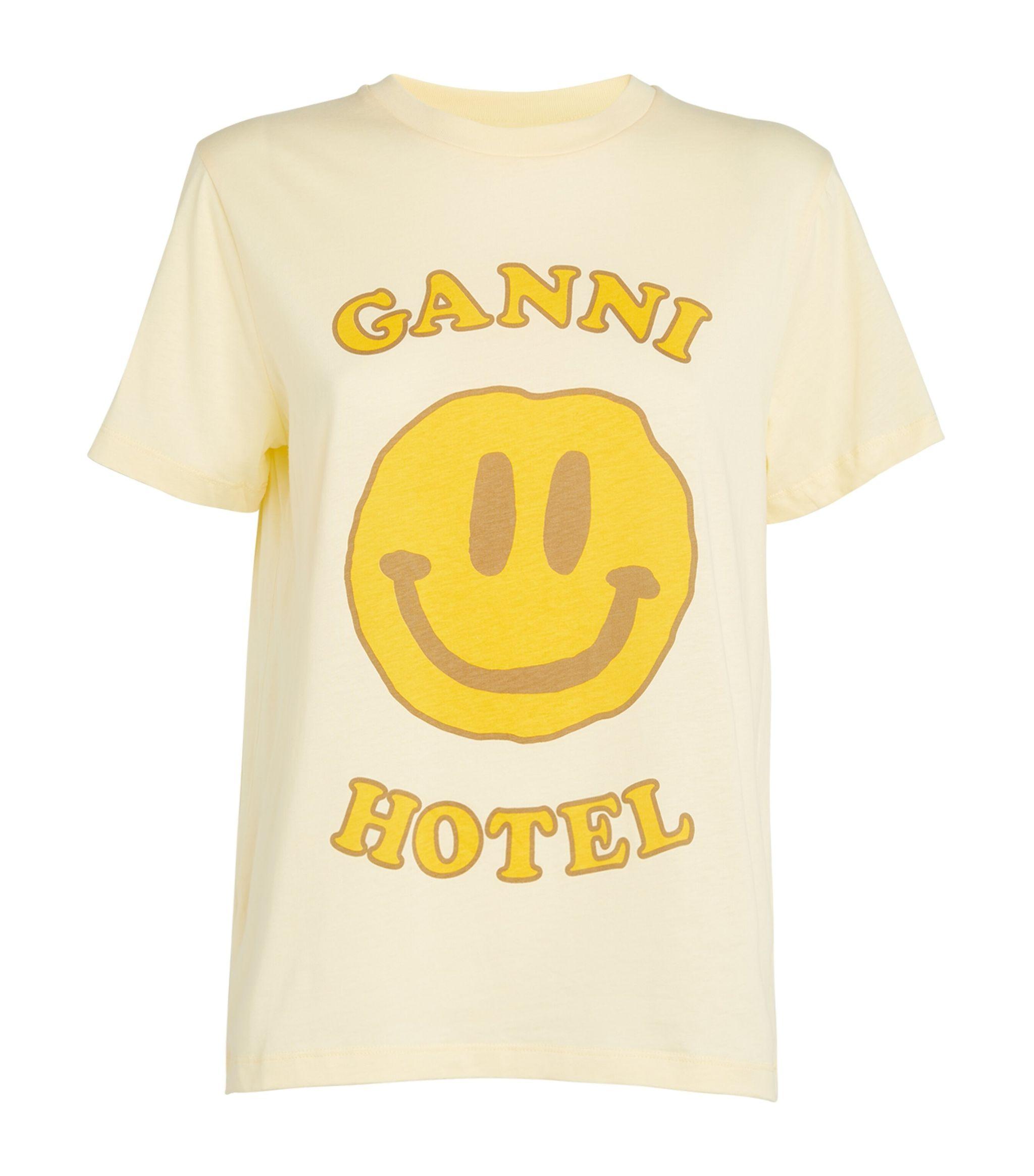 Ganni Organic Cotton Smiley T-shirt in Yellow | Lyst UK