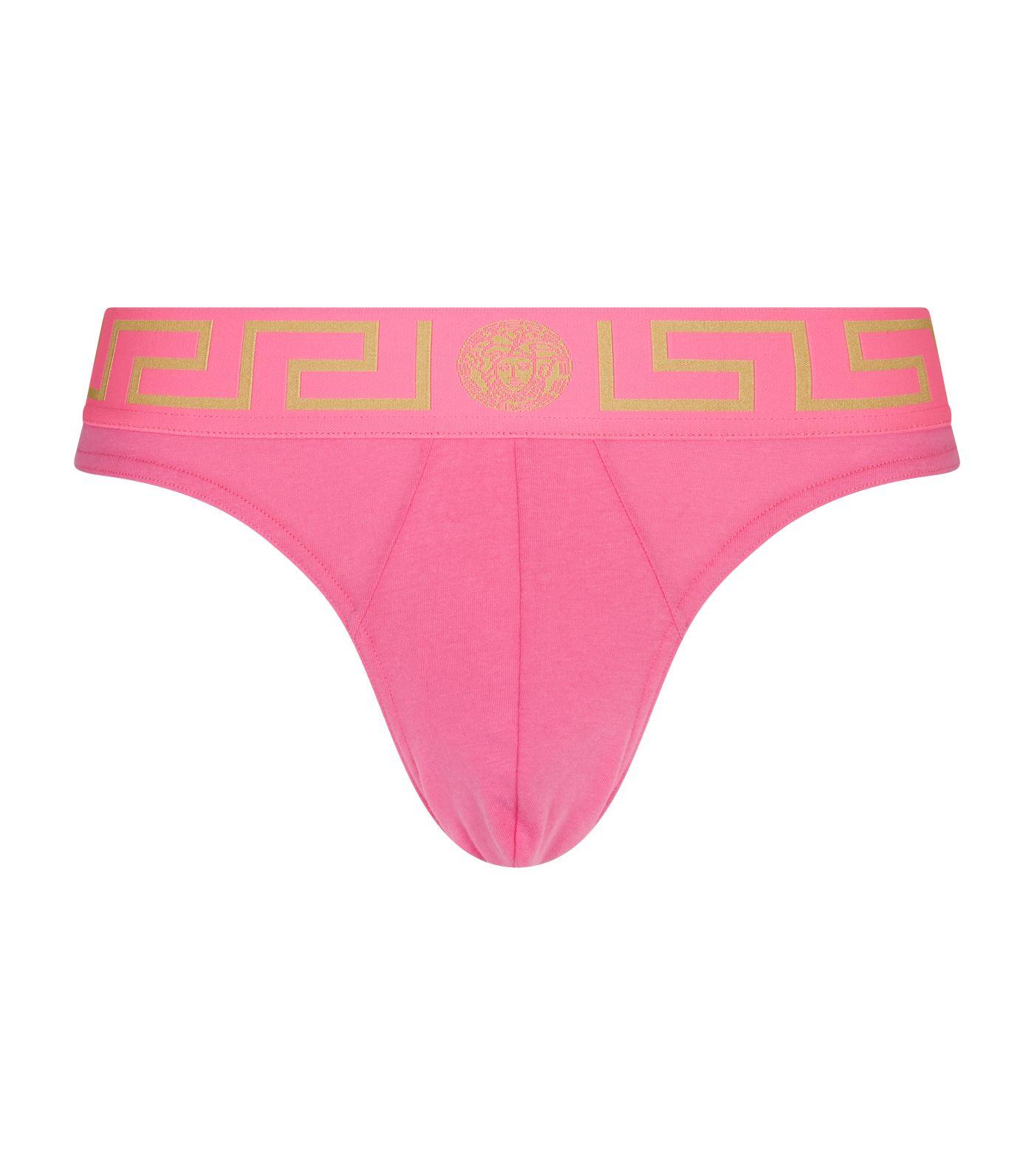 Versace Iconic Greca Thong in Pink for Men
