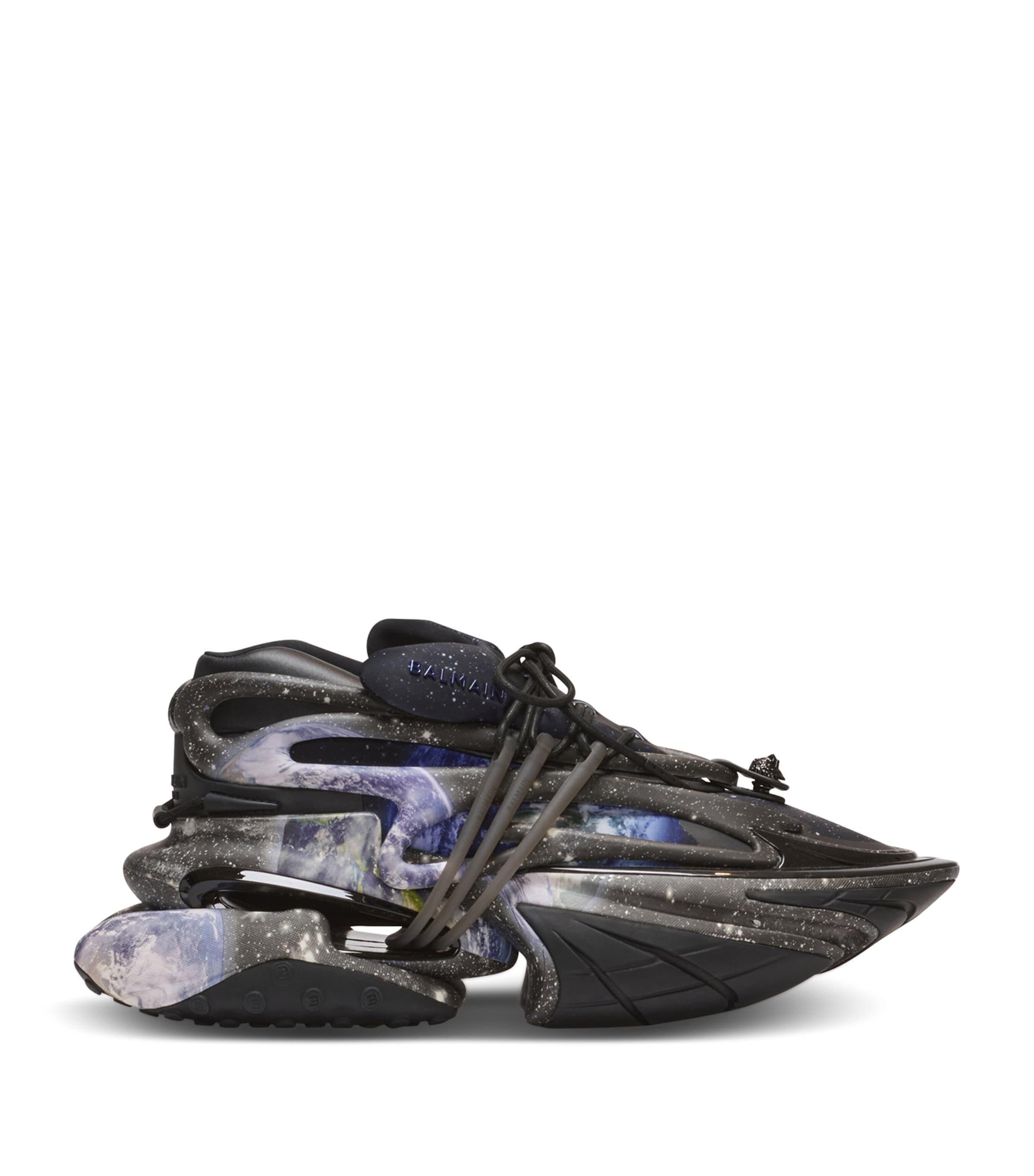 Balmain Unicorn Low Sneakers With Earth And Stars Print in
