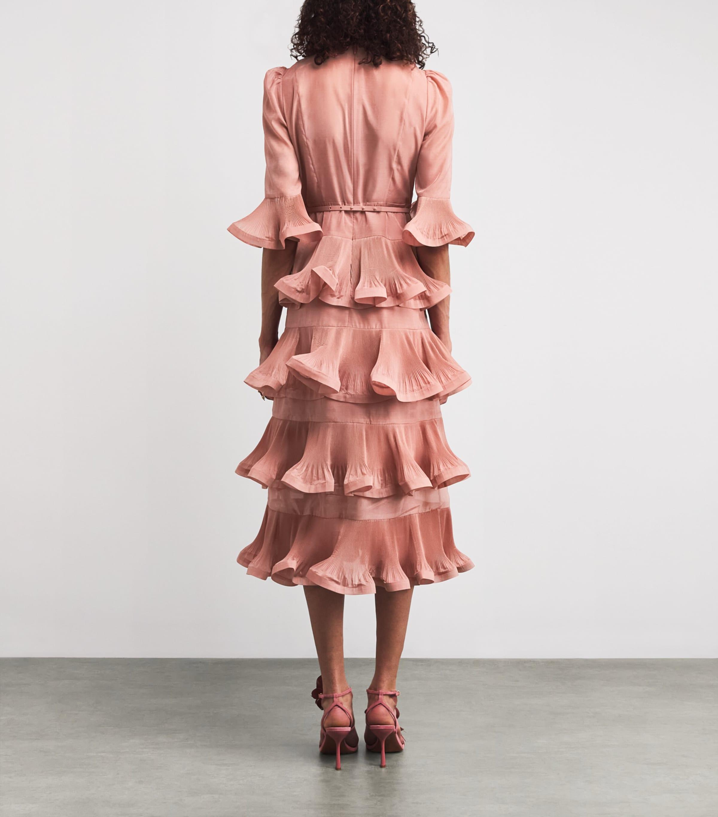 Zimmermann Tiered Midi Dress in Pink | Lyst
