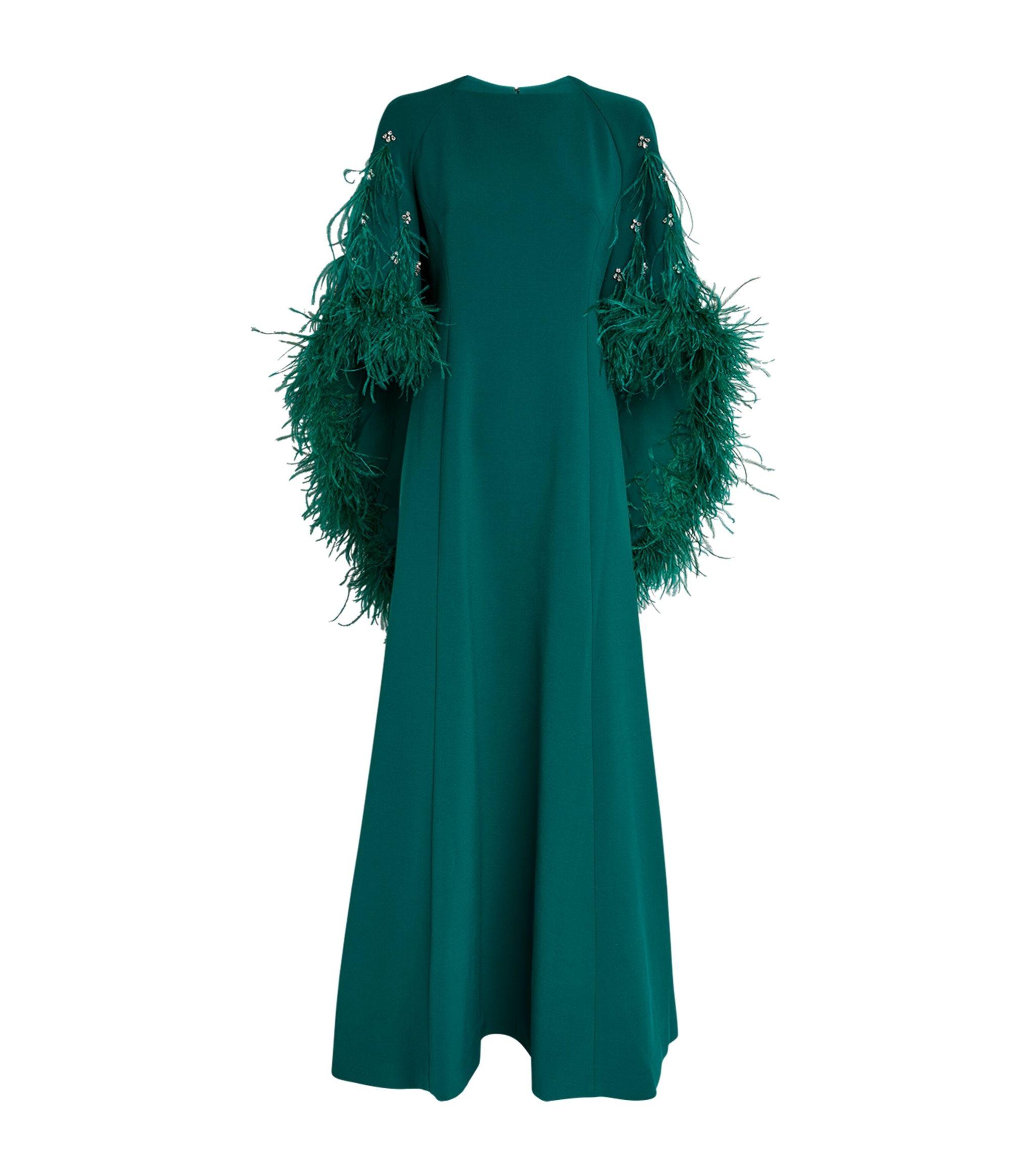 Huishan Zhang Feather-trim Christelle Gown in Green | Lyst