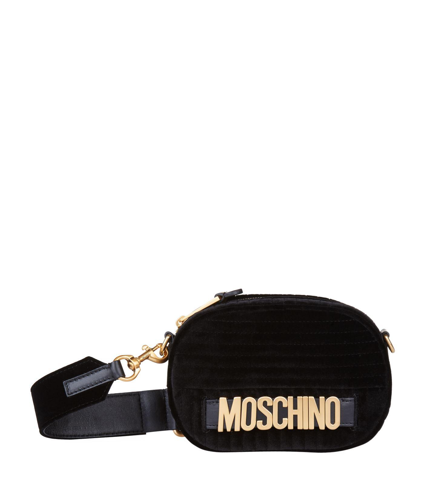 Moschino Velvet Logo Belt Bag in Black 