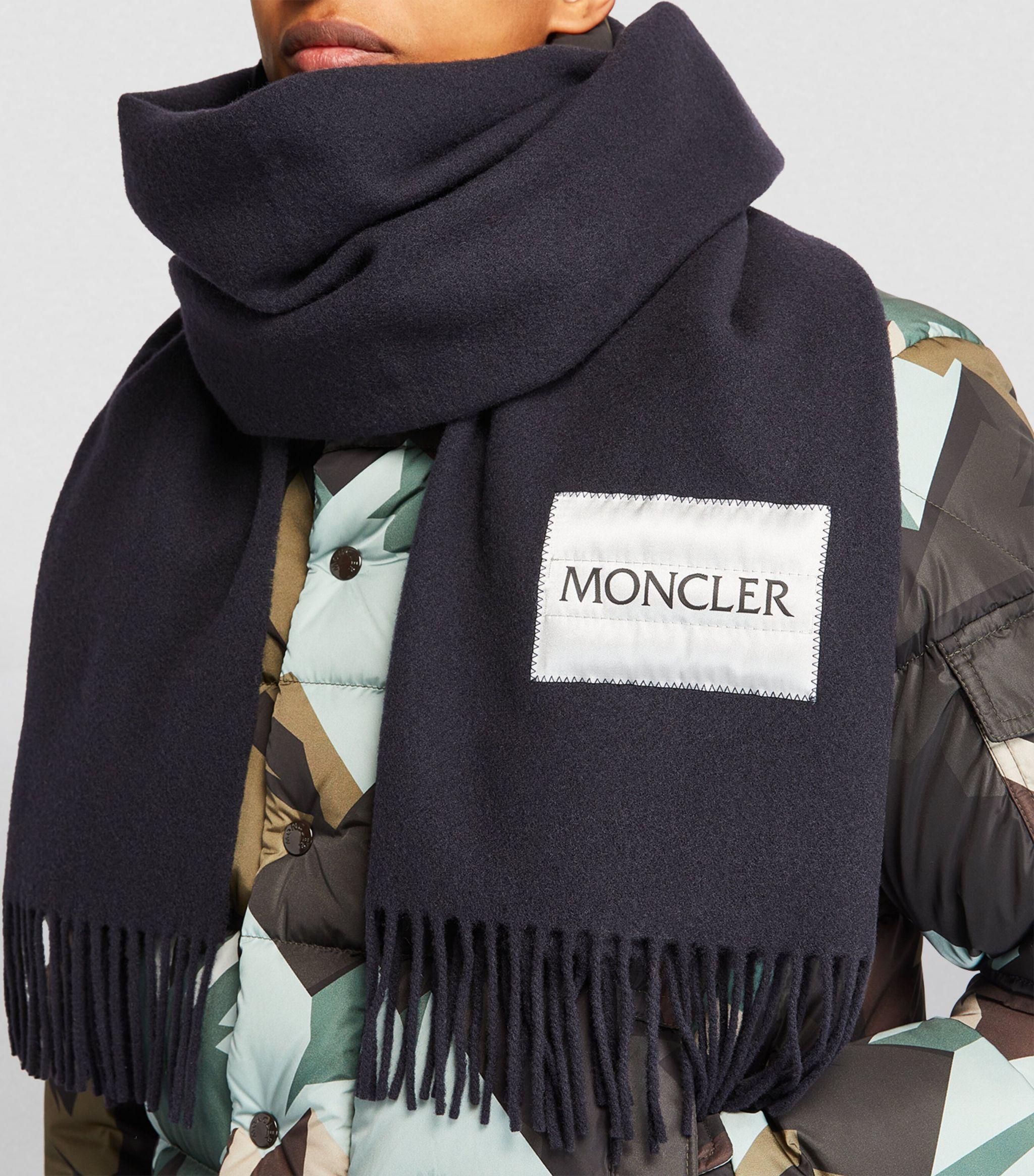 Moncler Wool Logo-patch Scarf in Black for Men | Lyst