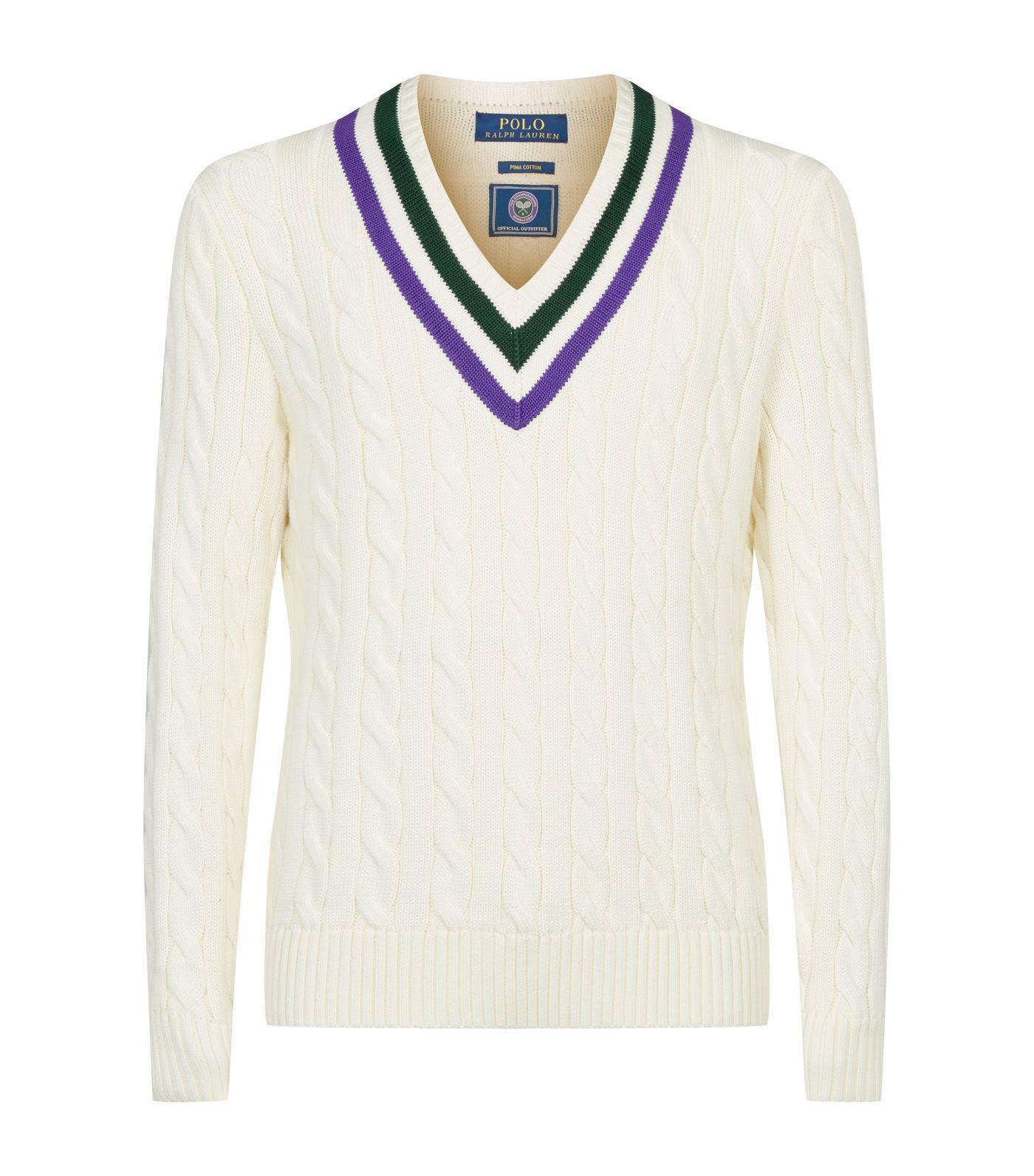 Polo Ralph Lauren Cable Knit Wimbledon Sweater in White for Men | Lyst UK