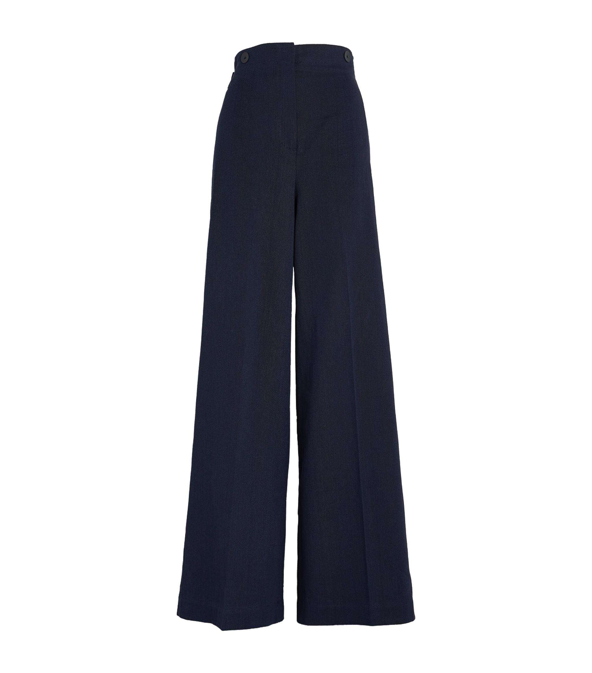 Max Mara Linen-blend Wide-leg Trousers in Blue | Lyst