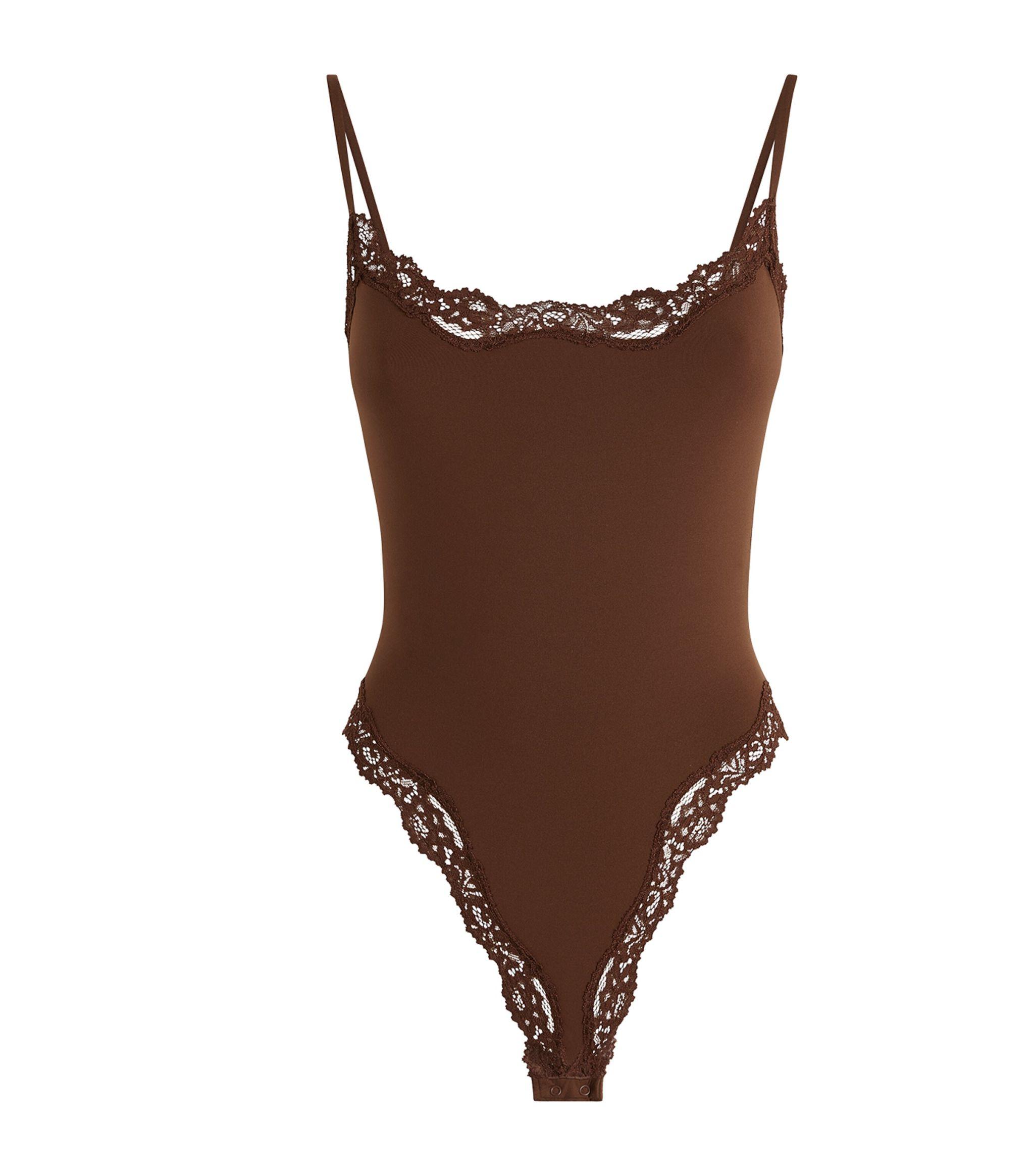 Skims Fits Everybody Lace-trim Bodysuit in Brown