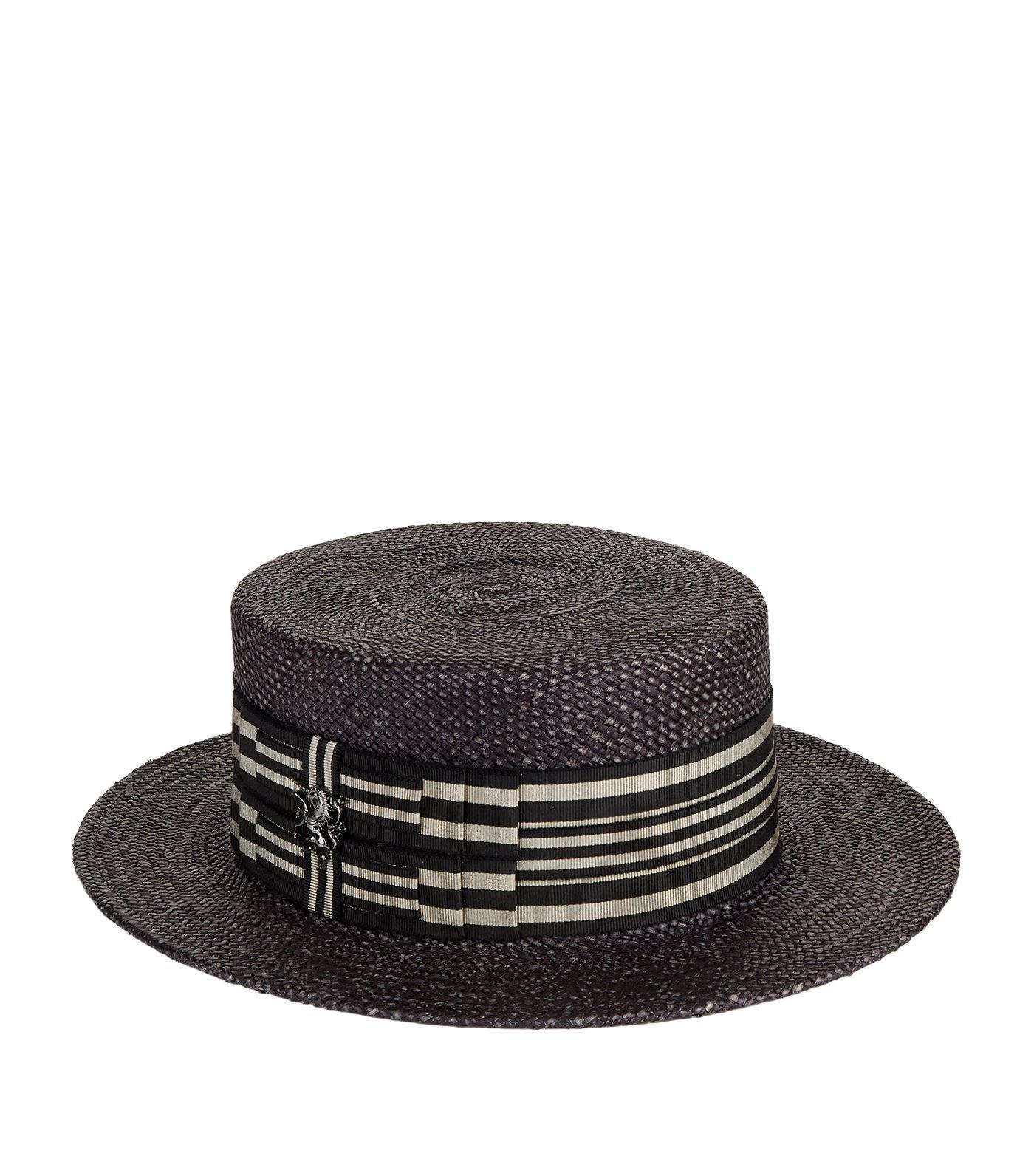 Philip Treacy Straw Boater Hat in Grey 