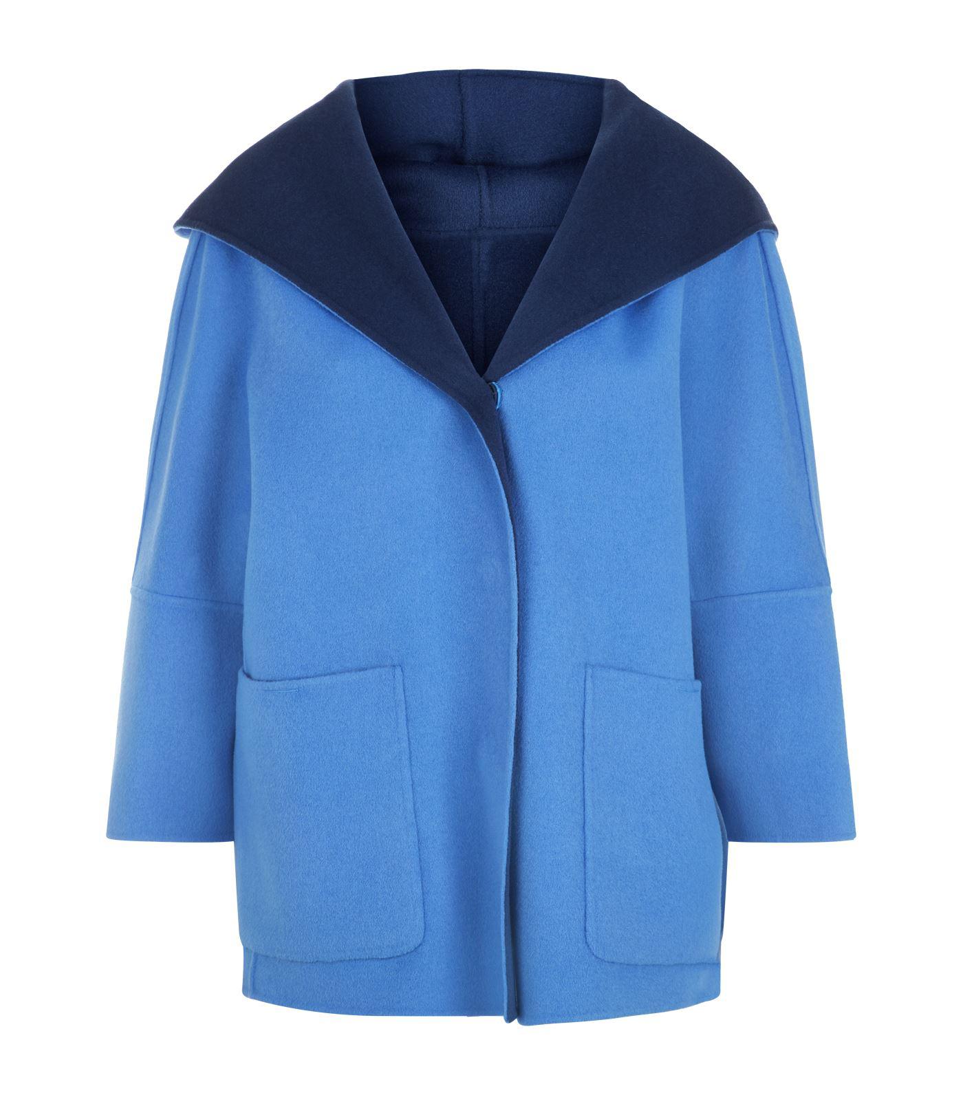 Weekend by Maxmara Reversible Hooded Wool Coat in Blue | Lyst