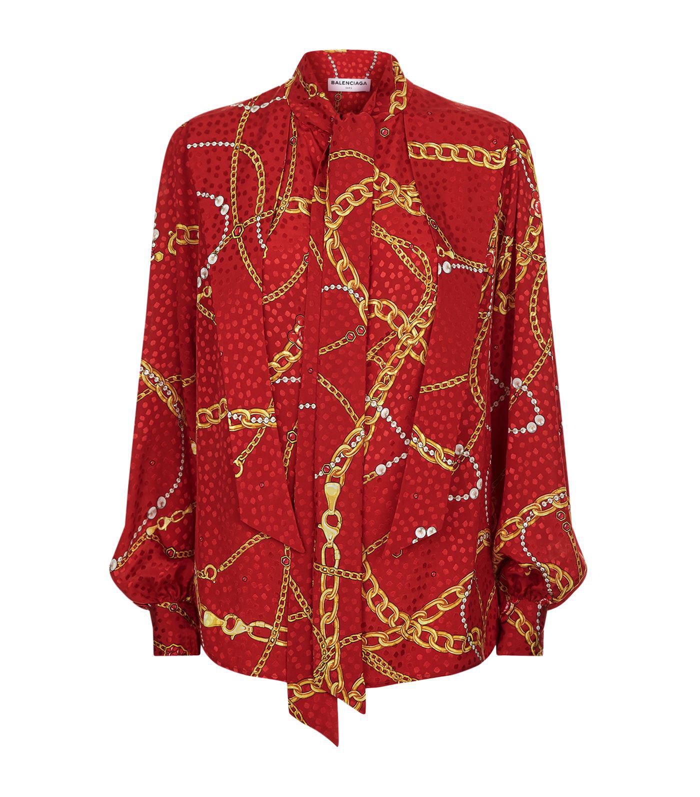 Balenciaga Chain Print Silk Blouse in Red | Lyst