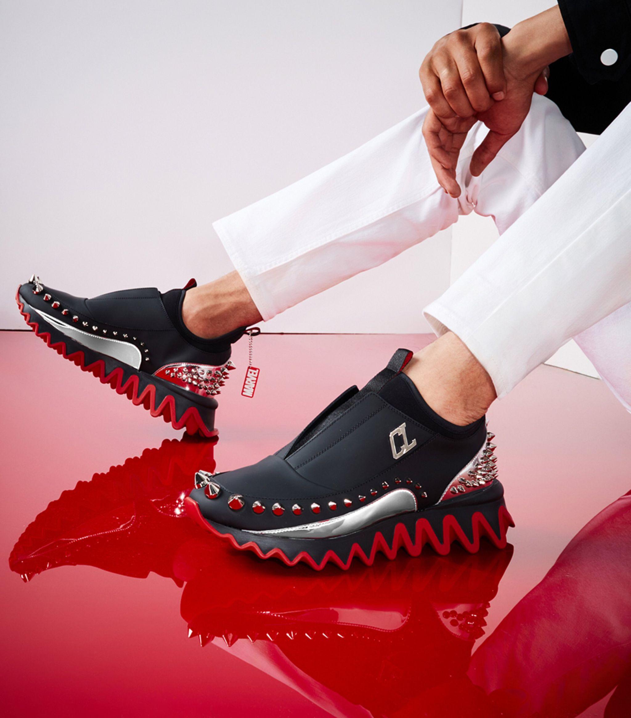 Christian Louboutin X Marvel Khonshu Calfskin Sneakers in Black - Main Image