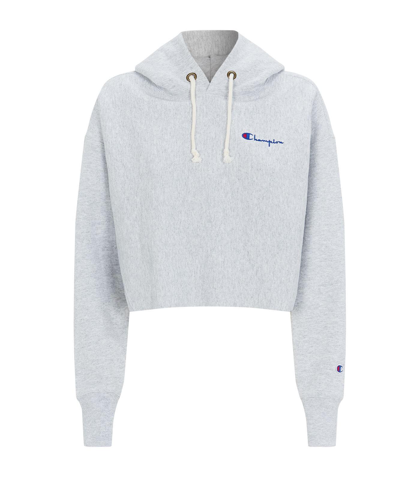 Champion Crop Hoodie With Small Script Logo Co-ord in Gray - Lyst