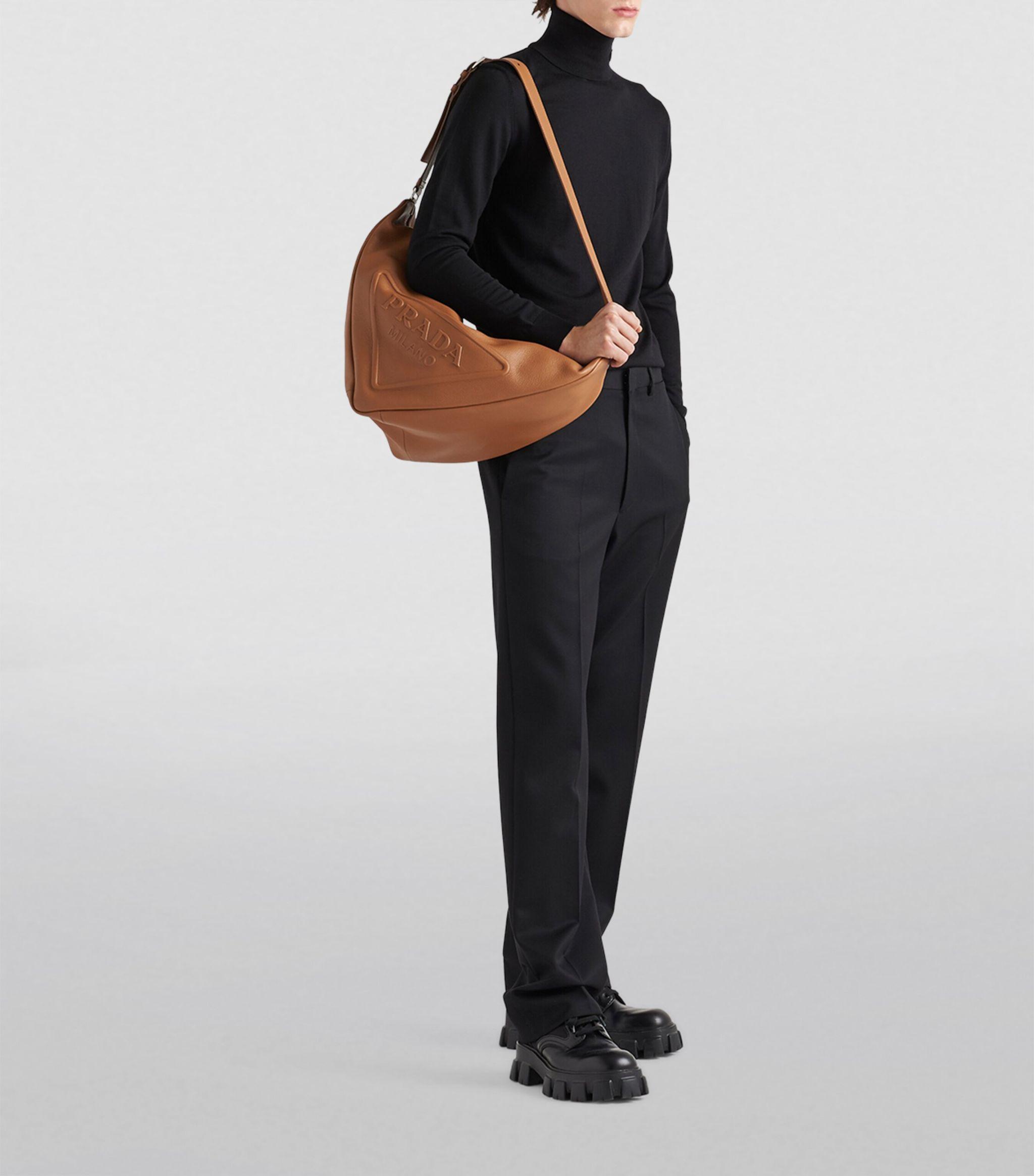 Prada Large Leather Triangle Shoulder Bag in Brown for Men Lyst UK