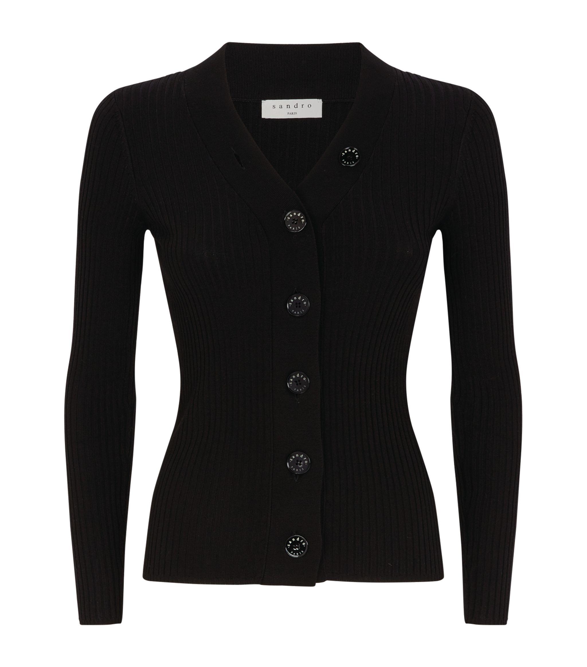 Sandro Silk Ribbed Cardigan in Black - Lyst