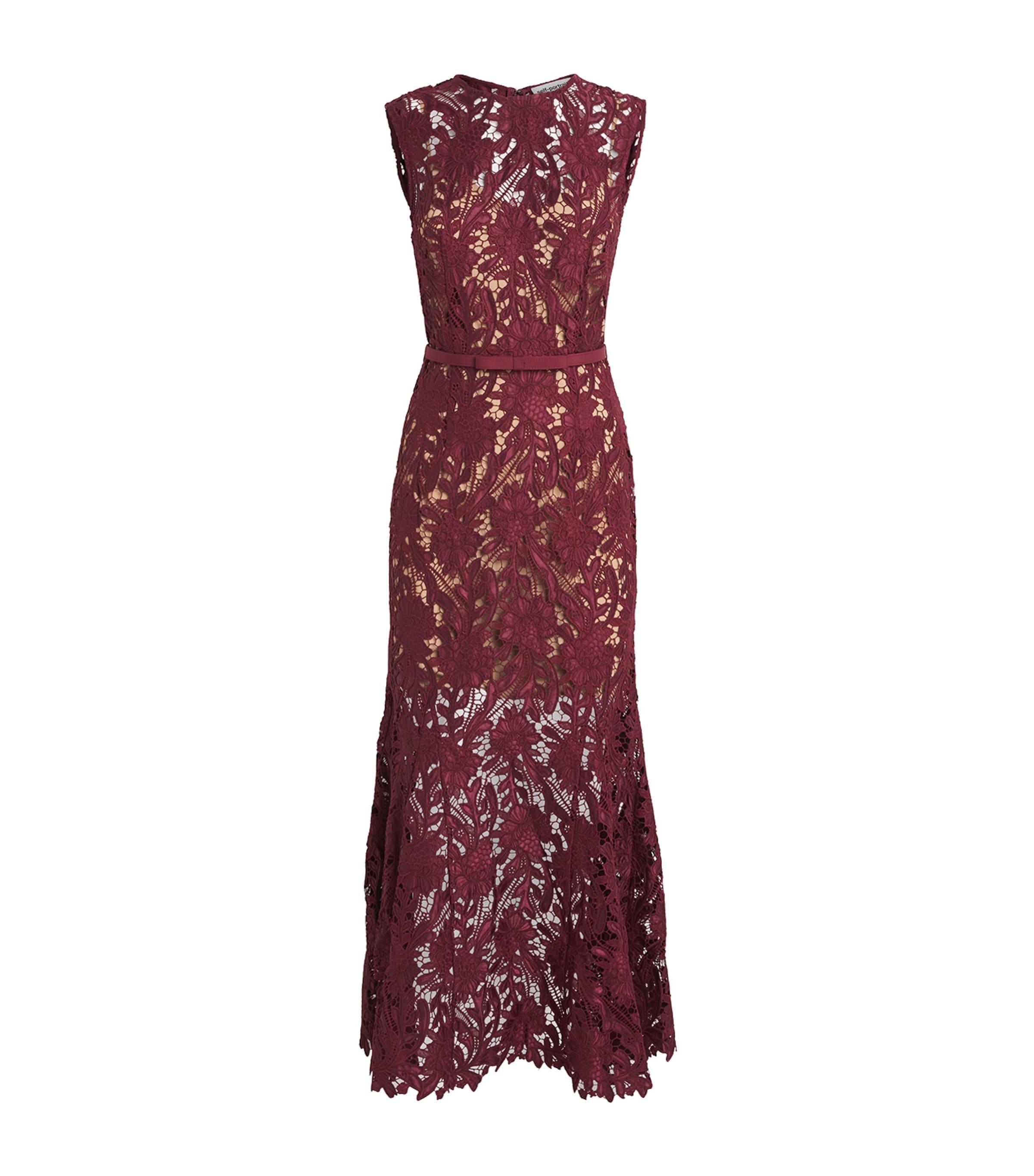 Self-Portrait Guipure Lace Midi Dress in Purple | Lyst