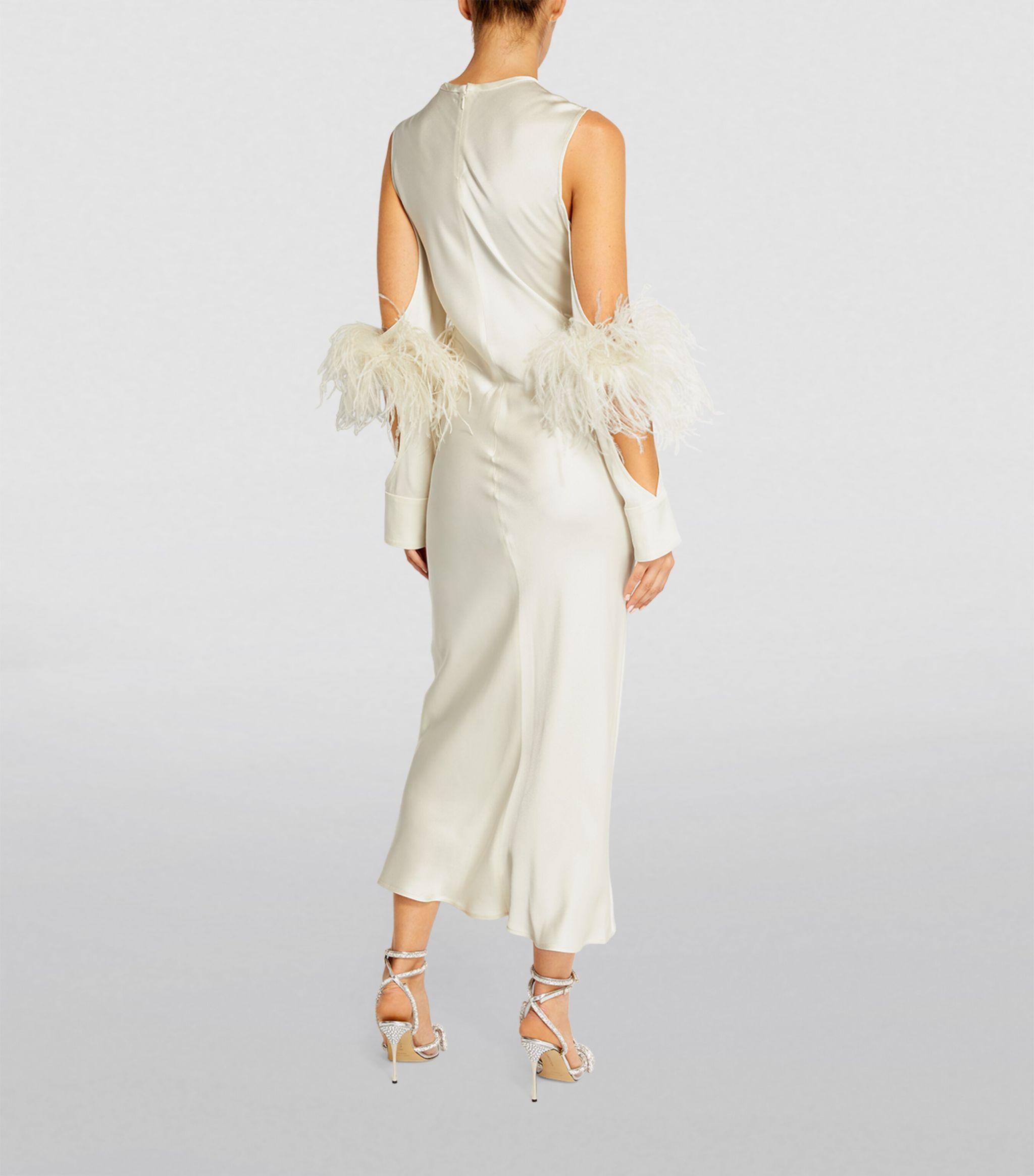 Womens LAPOINTE ivory Ostrich Feather-Detail Midi Dress