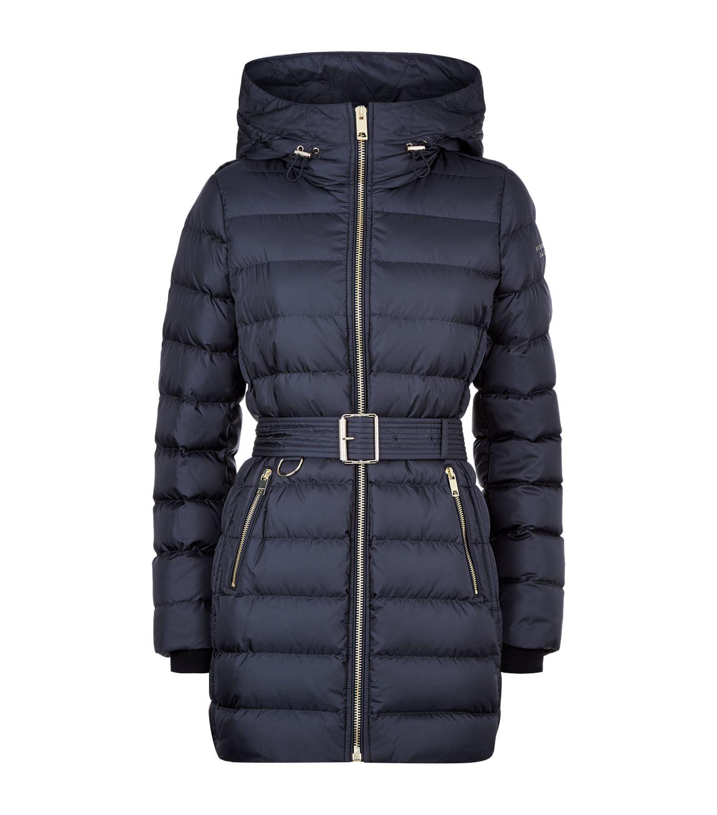 Burberry Goose Belted Down Puffer Coat in Blue - Lyst