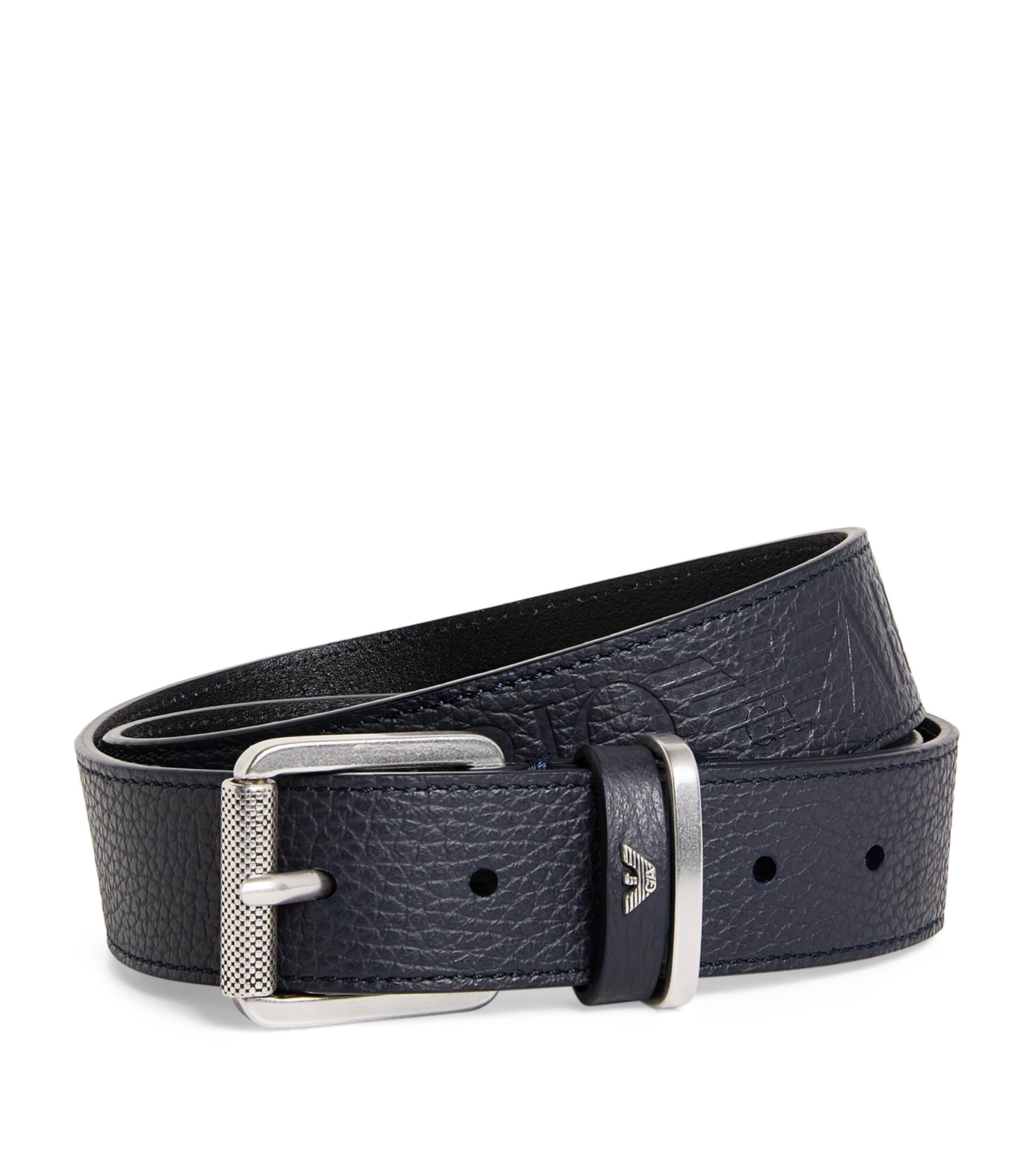 Emporio Armani Pebbled Leather Logo Belt in Black for Men Lyst UK