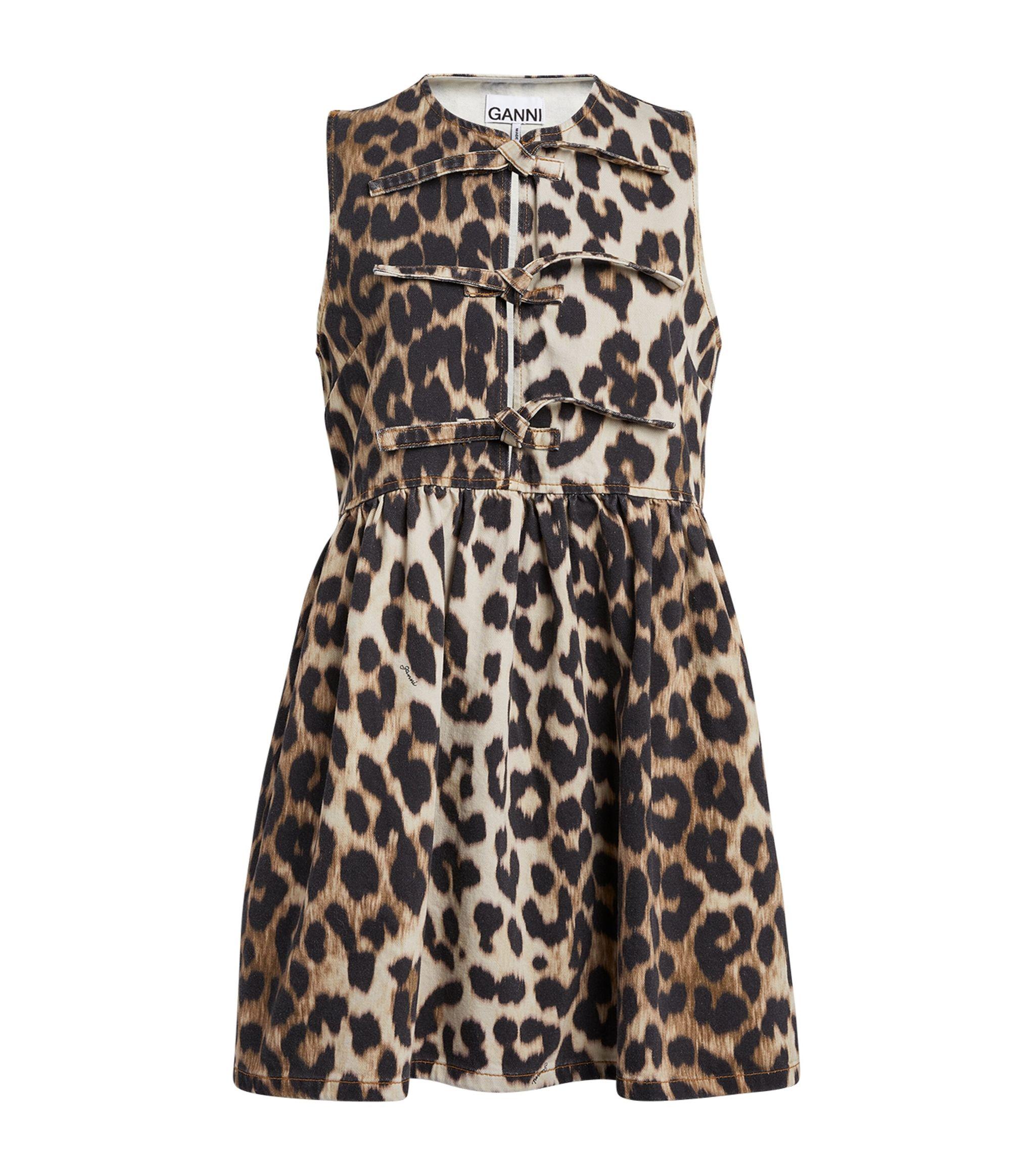ganni leopard dress mini Ganni Leopard Printed Denim Mini Dress