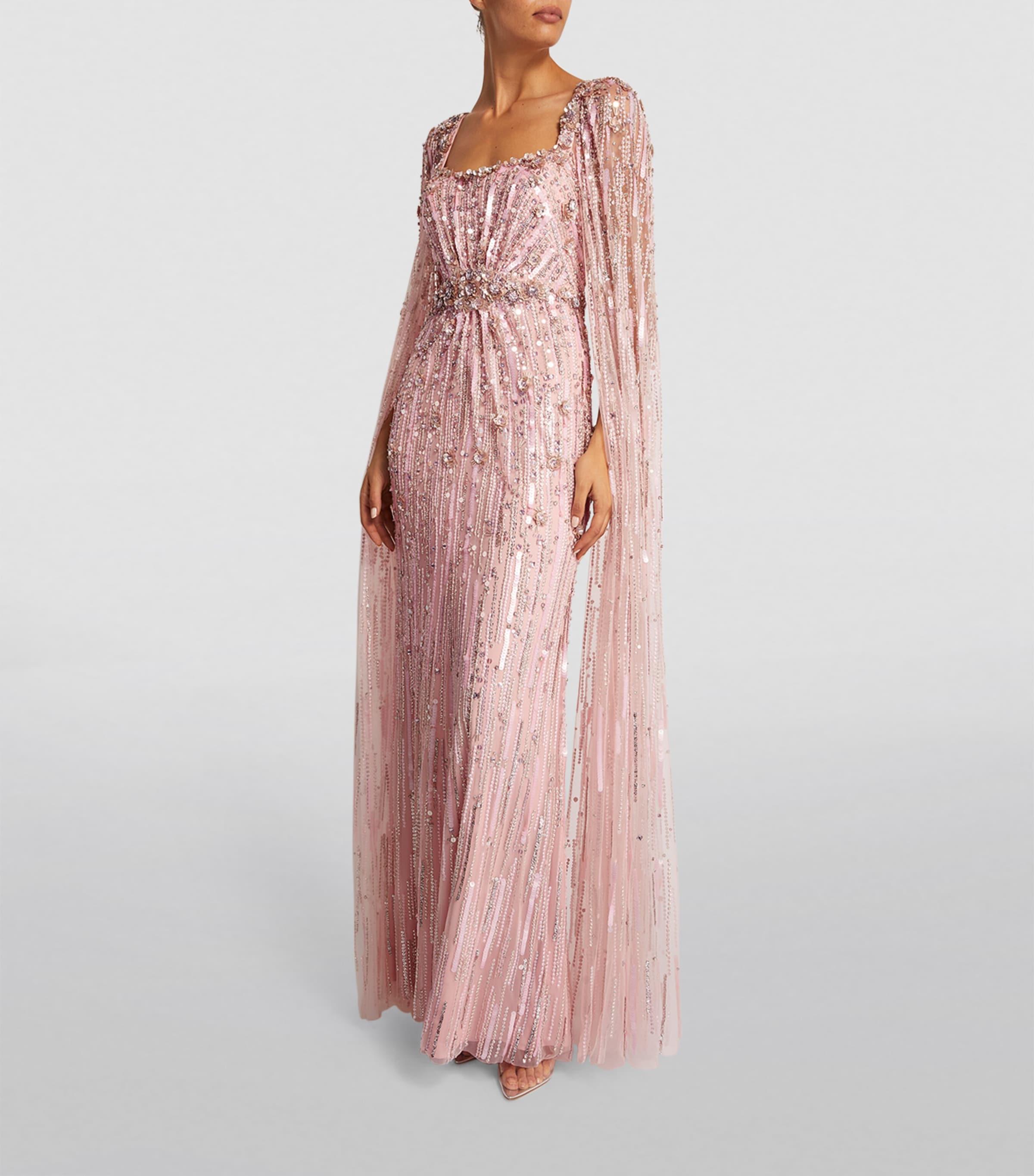 Jenny Packham Exclusive Embellished Cape-Detail Gown in Pink Lyst