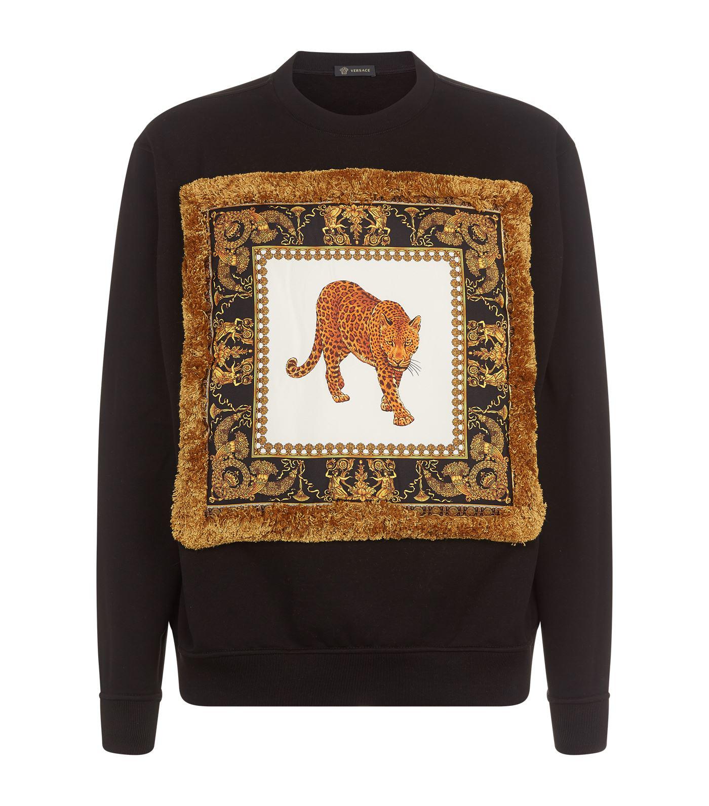 Versace Cotton Baroque Patch Sweater in Black for Men - Lyst