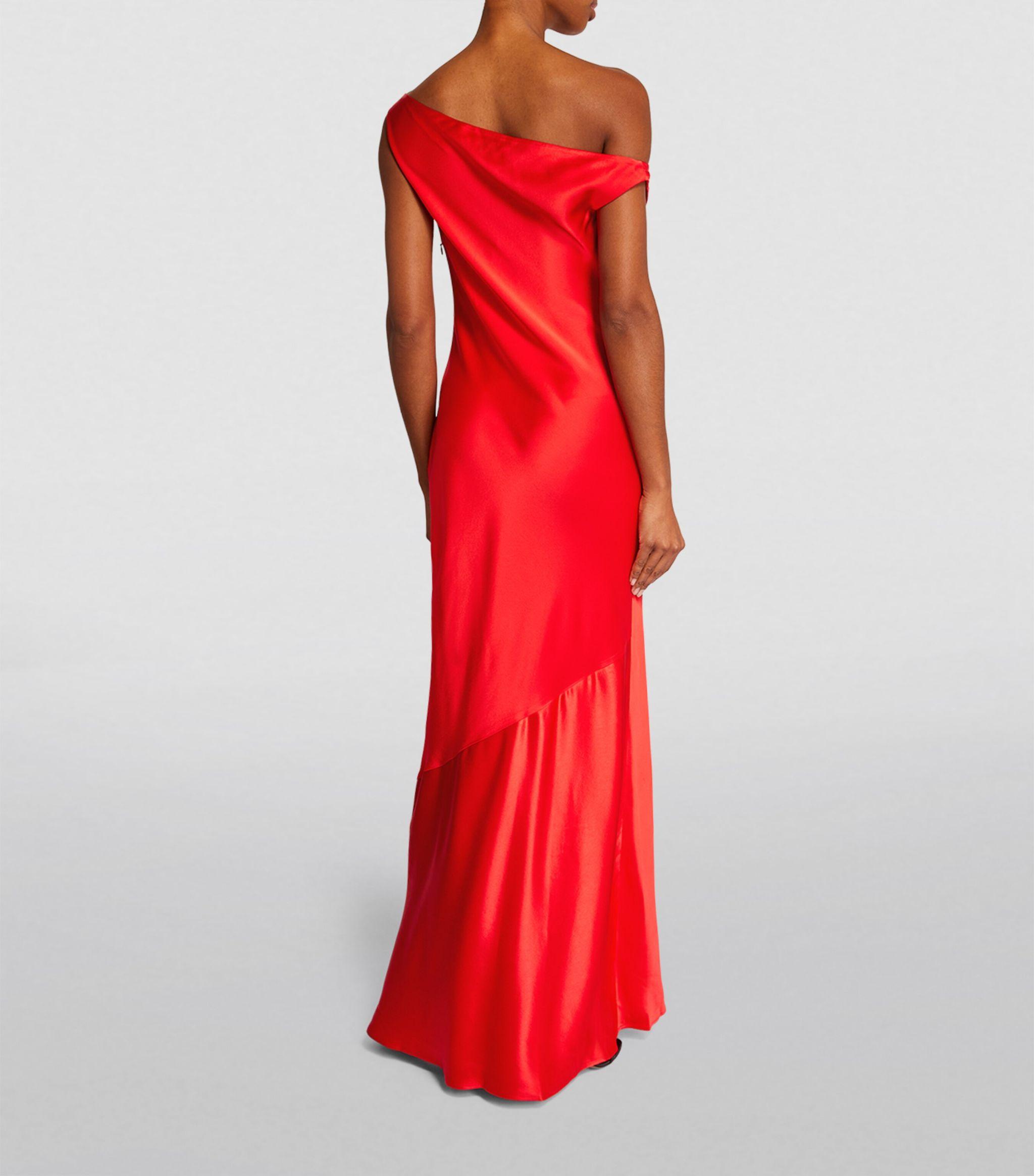 staud ashanti draped satin maxi dress STAUD Satin Ashanti Dress in Red