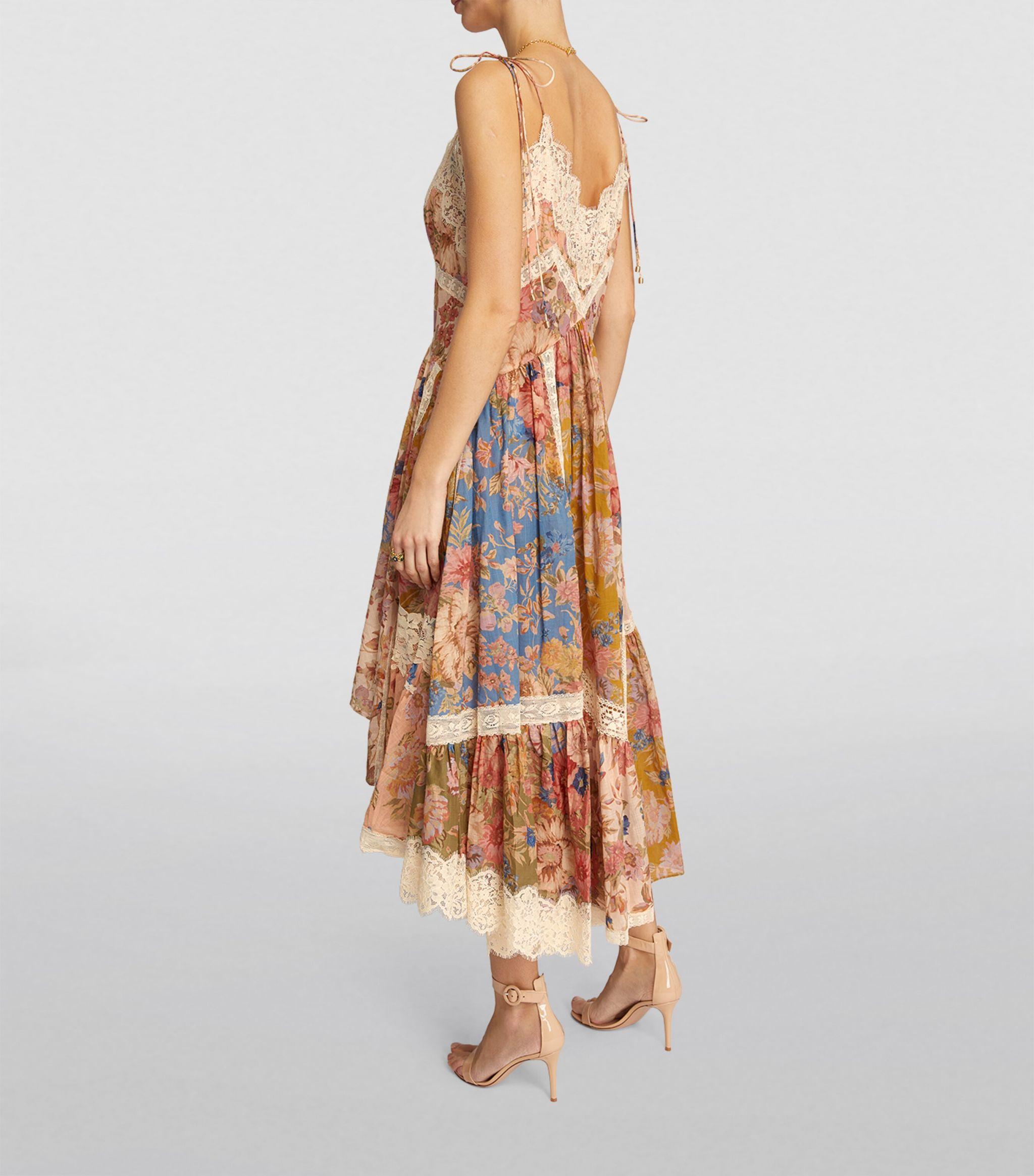 Zimmermann Lace-trim Panelled Asymmetric Midi Dress | Lyst UK