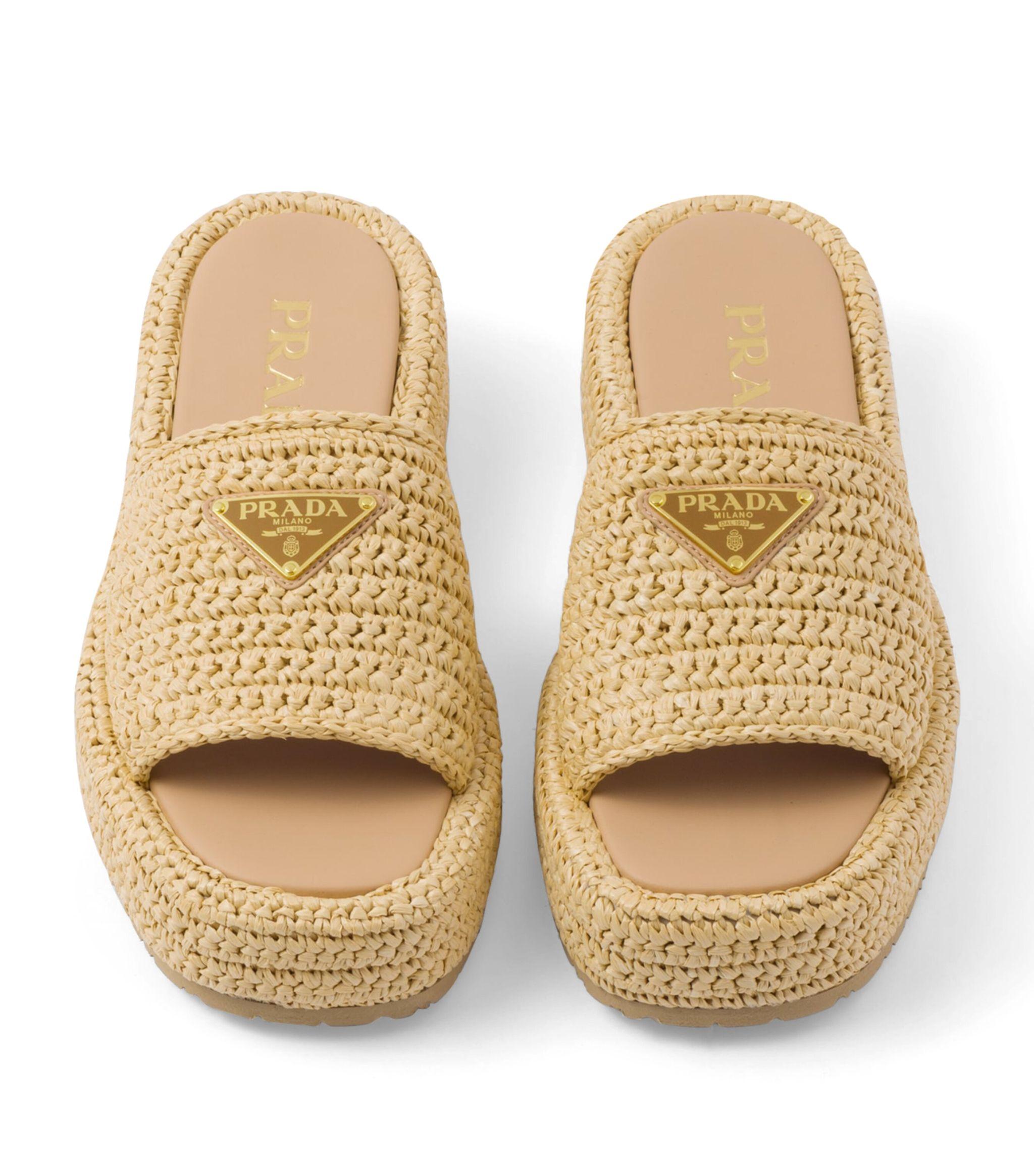 Prada Natural Crochet Platform Slides Lyst UK