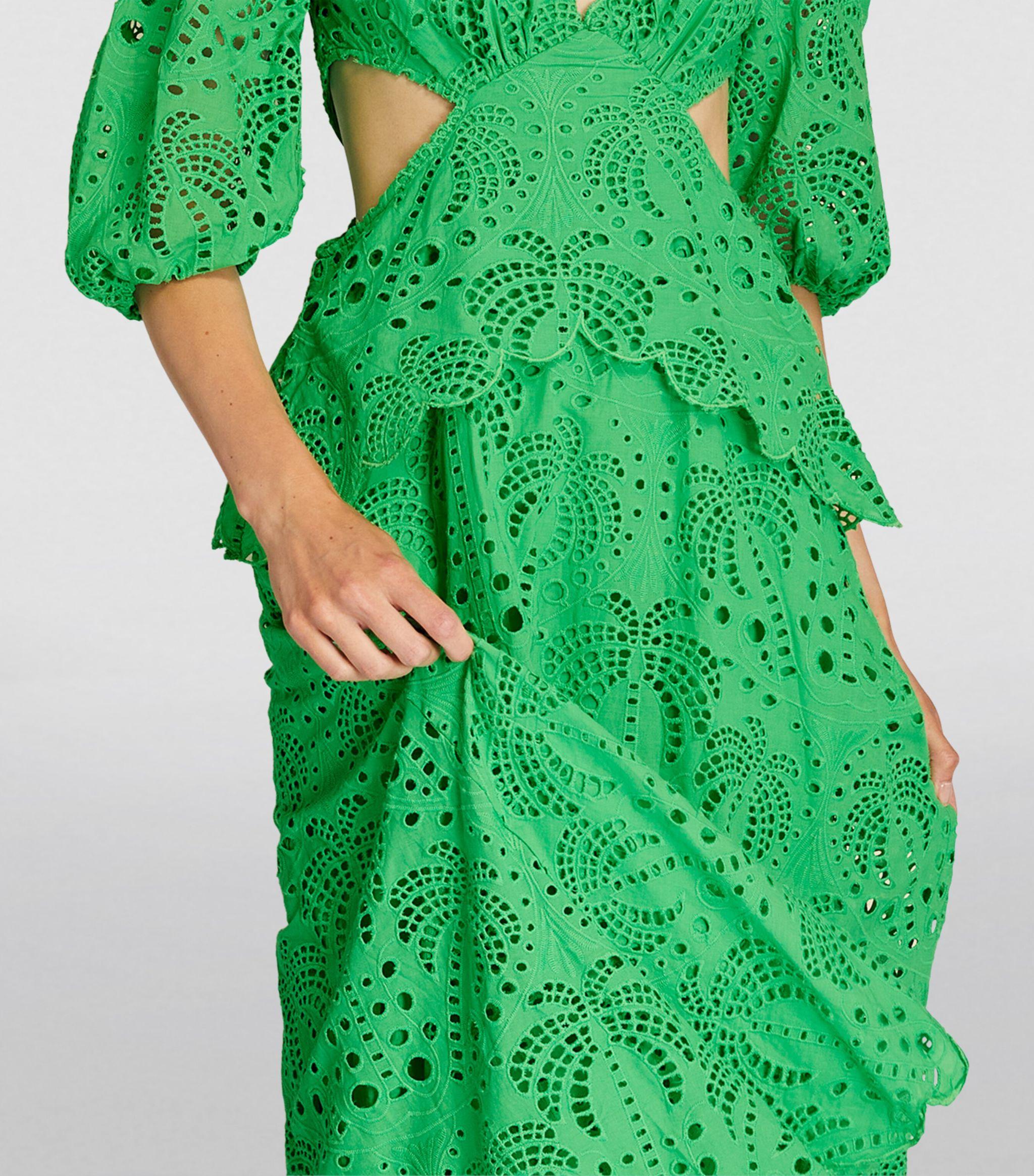 FARM Rio Richelieu Broderie Anglaise Cotton Dress in Green | Lyst UK