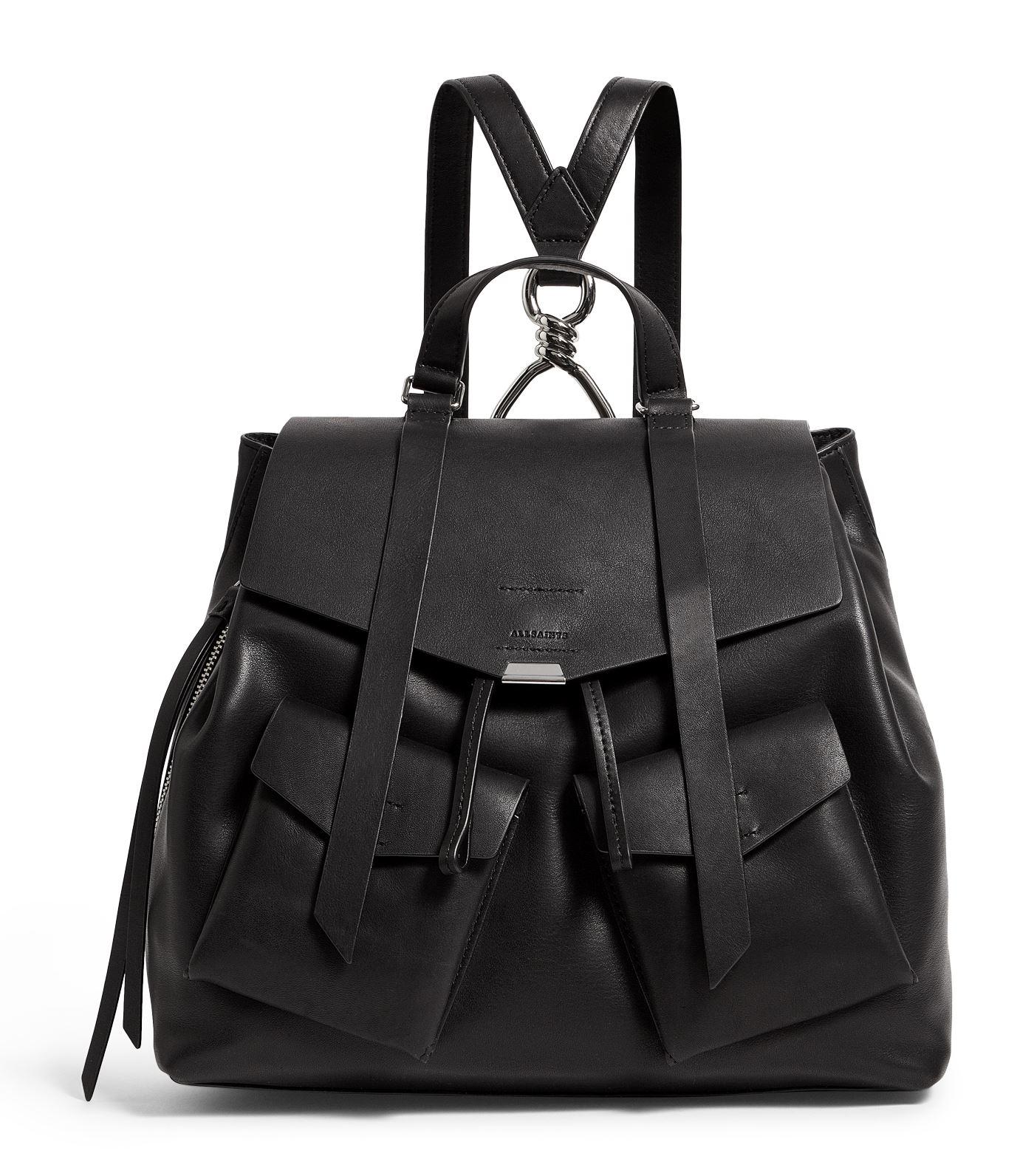 AllSaints Leather Captain Backpack in Black | Lyst