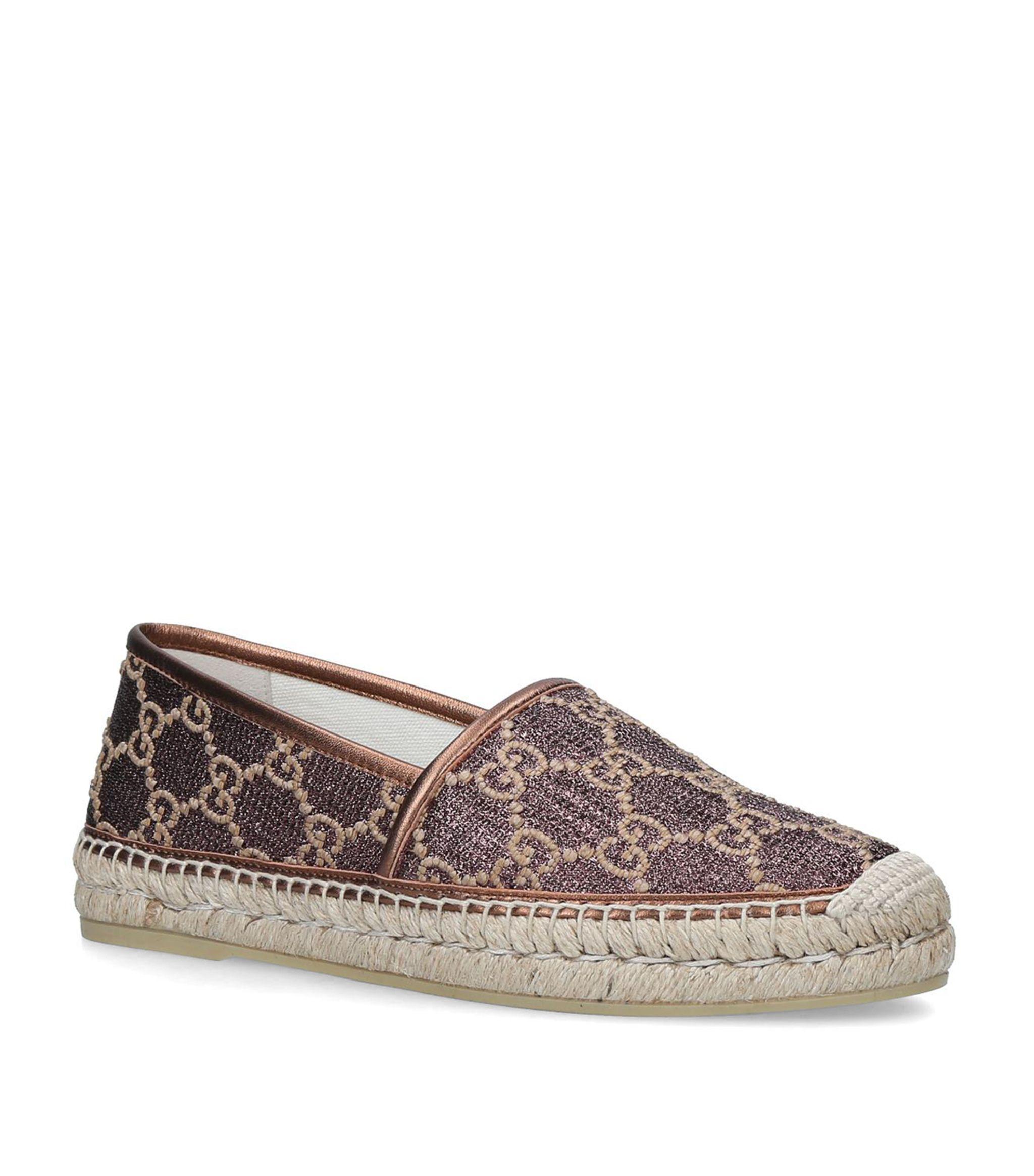Gucci Leather Heritage GG Lamé Espadrille in Brown - Lyst