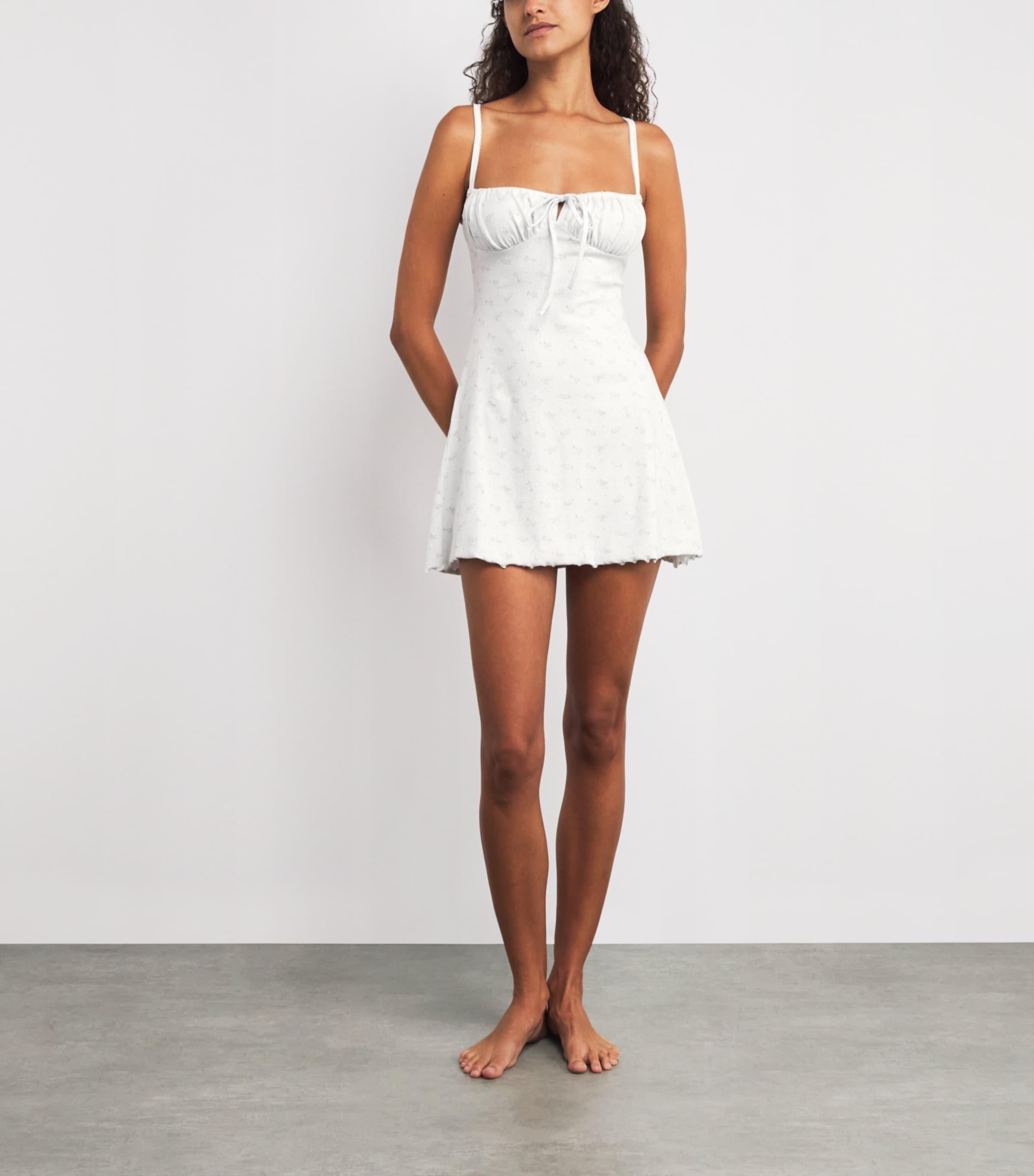 skims pointelle mini dress SKIMS Mini Dress | Snow Lace Hearts | White | Logo Pointelle | L | Large