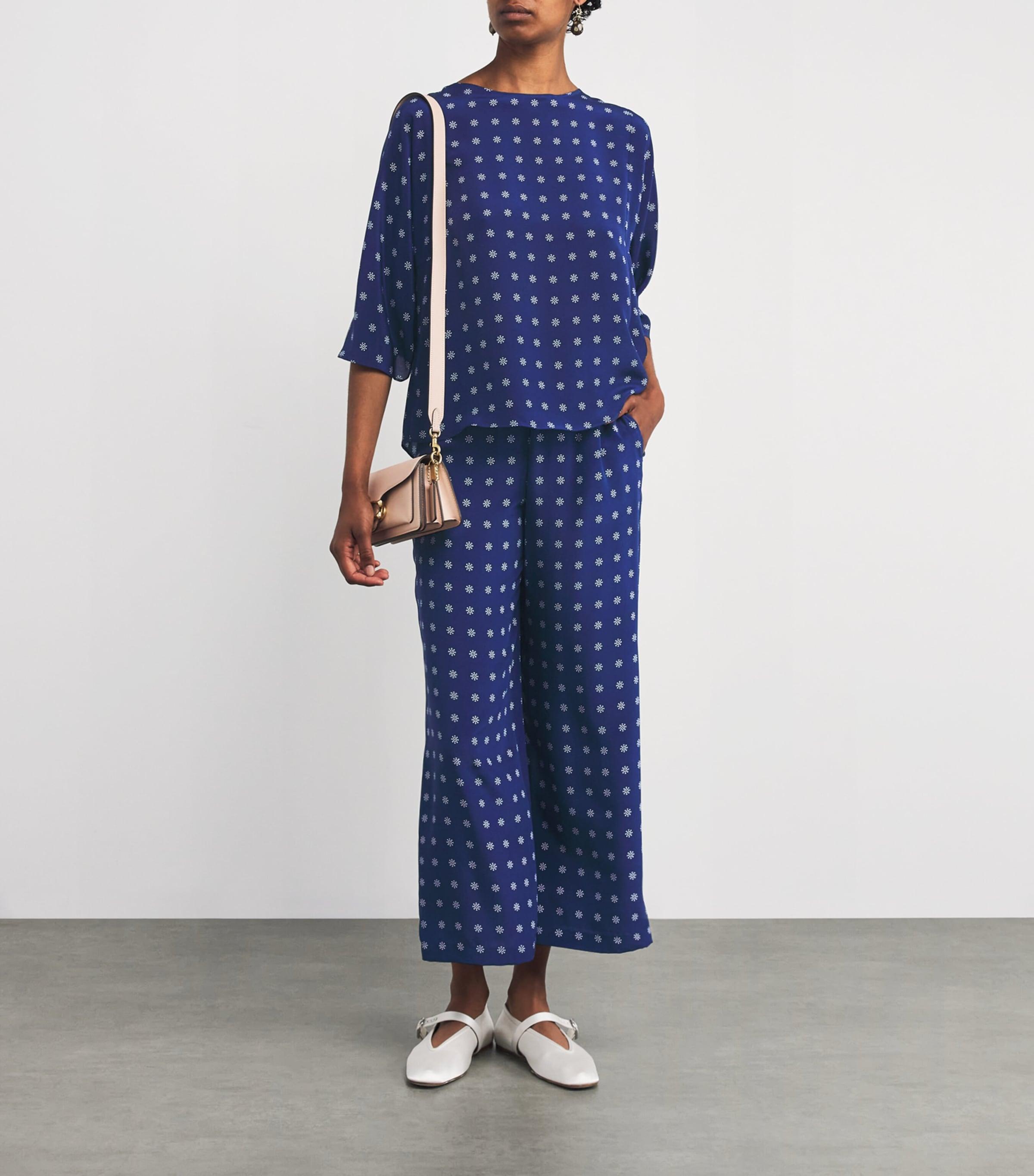 Weekend by Maxmara Silk Floral Wide-Leg Trousers in Blue | Lyst display picture 1