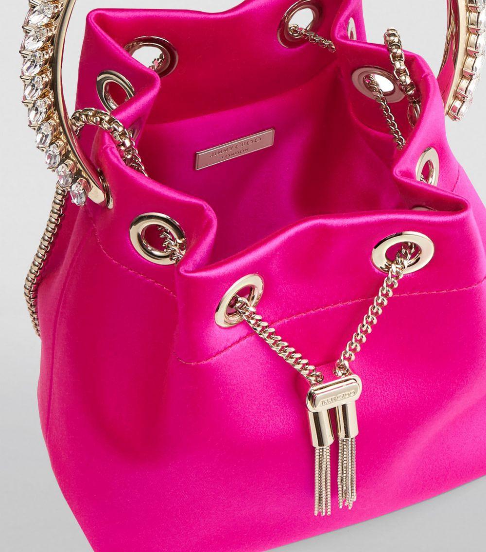 Jimmy Choo Embellished Satin Bon Bon Bucket Bag in Pink - Lyst