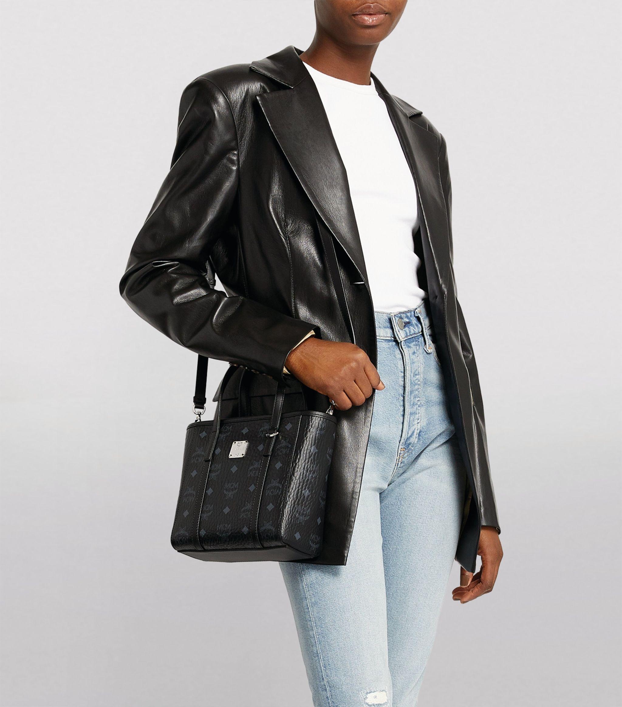 MCM Canvas Mini Toni Visetos Shopper Bag in Black | Lyst