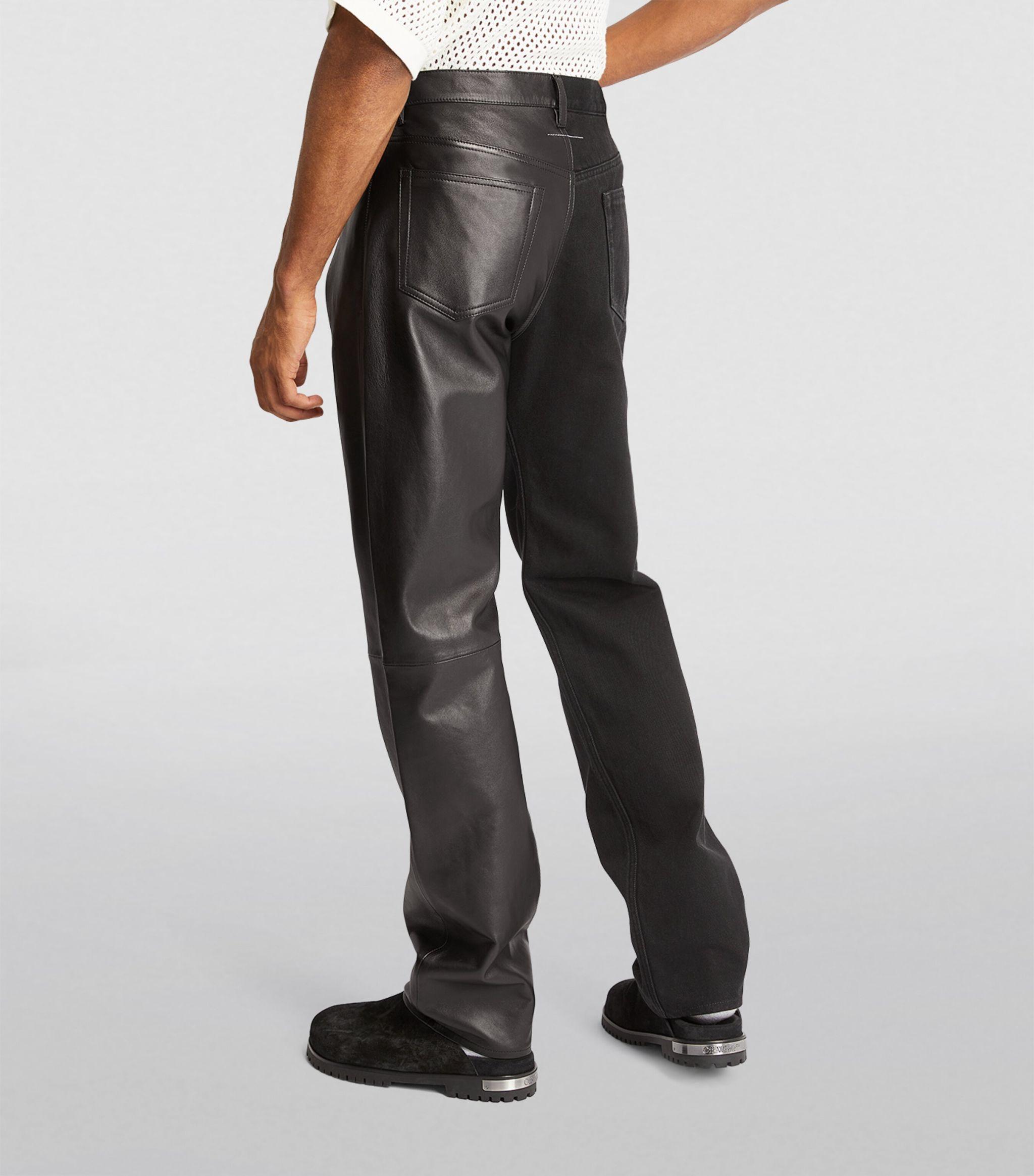 MM6 by Maison Margiela Half-leather Straight Jeans in Black for