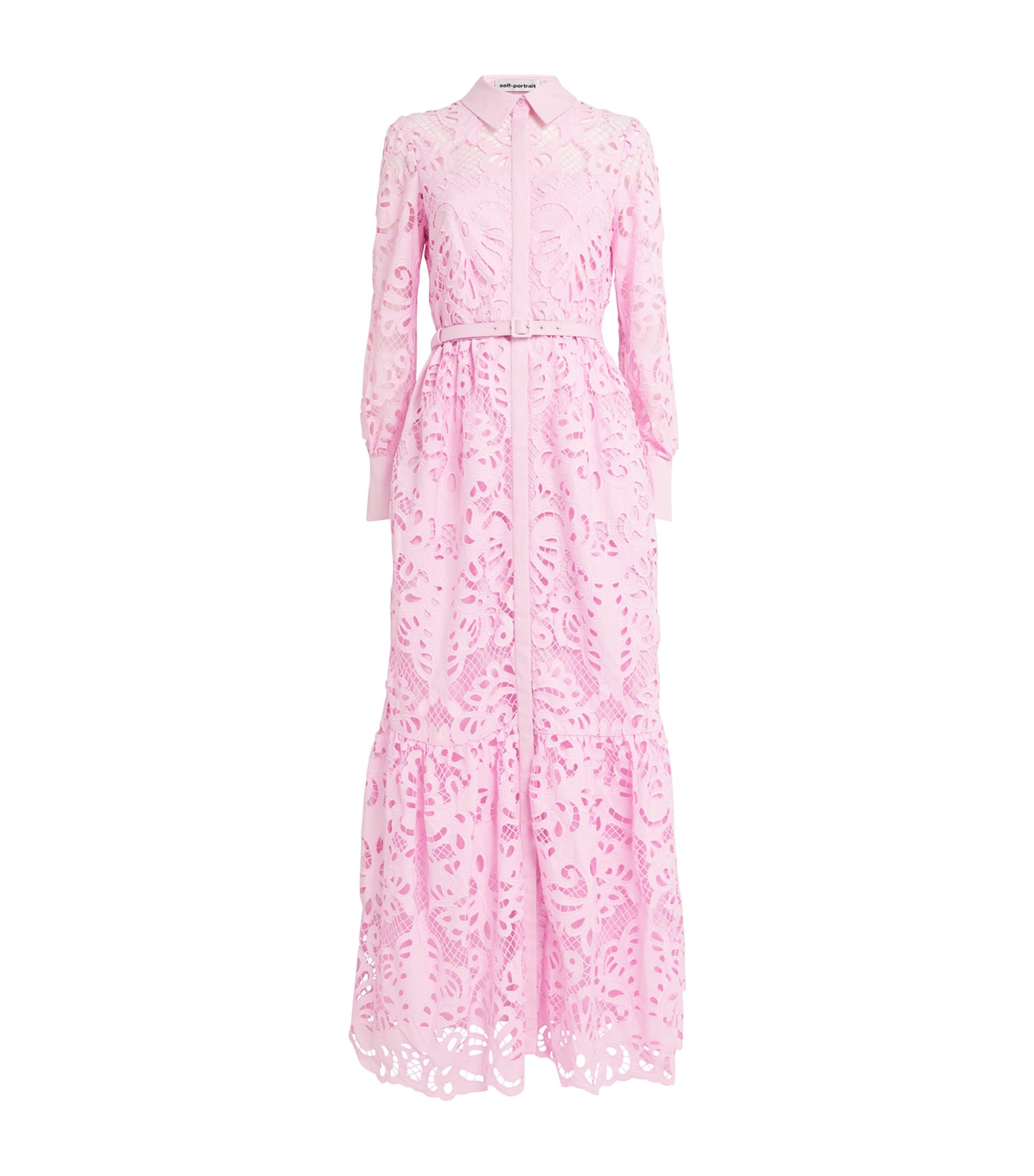 Self-Portrait Lace Belted Maxi Shirt Dress in Pink | Lyst Self-Portrait Lace Belted Maxi Shirt Dress in Pink | Lyst