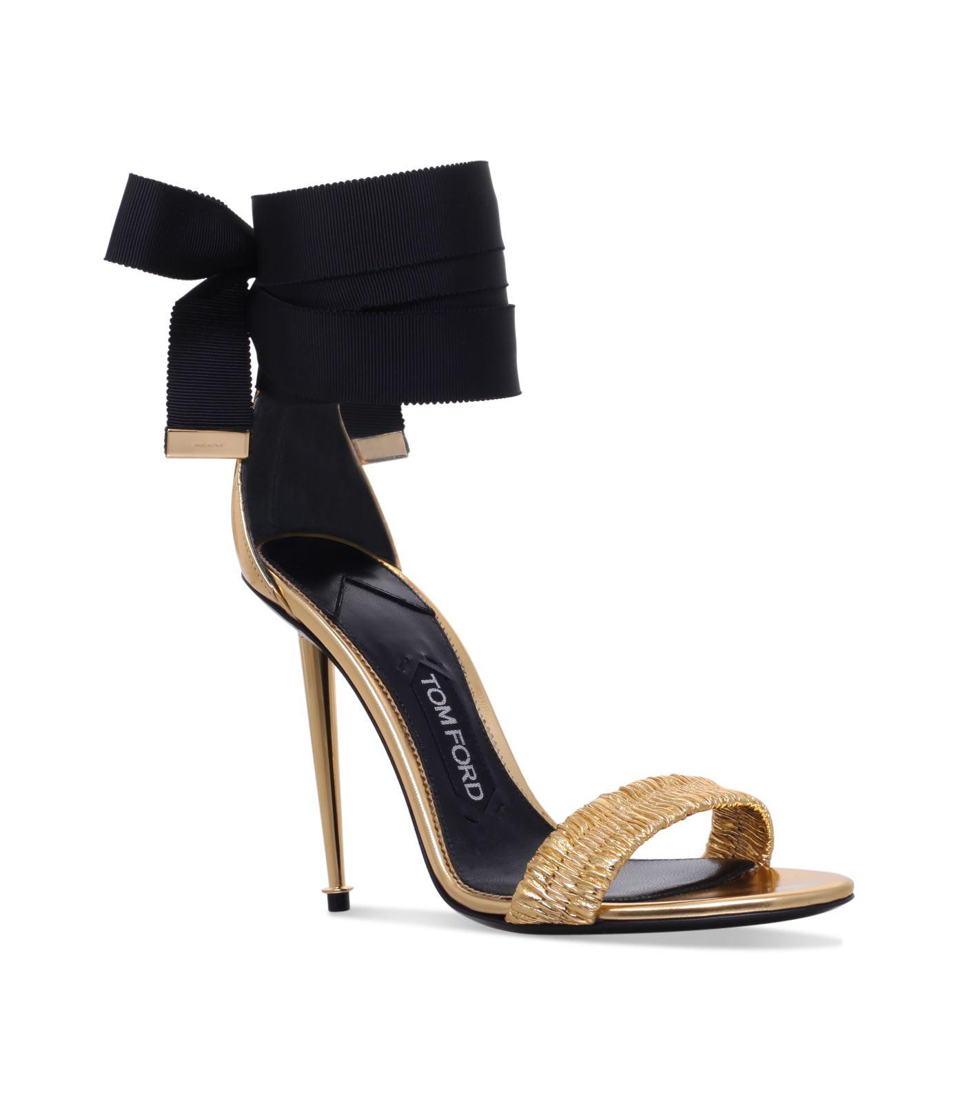 Tom Ford Ruched Ankle Tie Sandals 100 in Metallic | Lyst