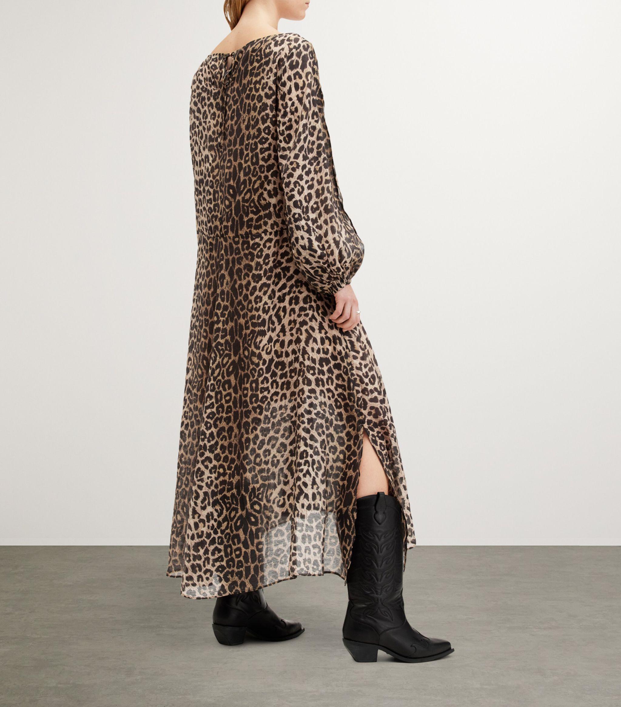AllSaints Jane Leopard Print Midi Dress in Brown Lyst