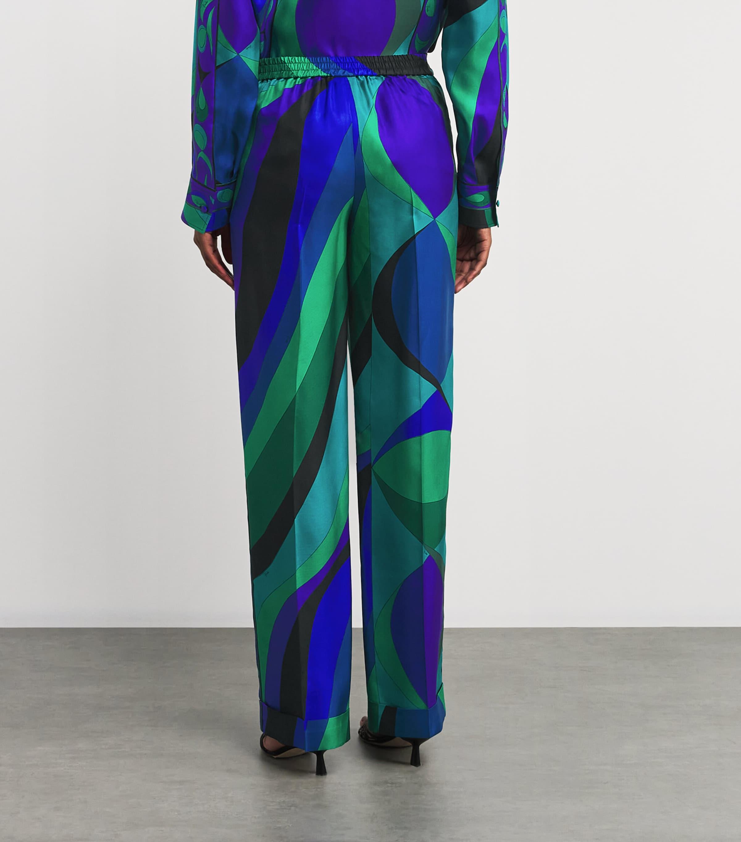 パンツ EMILIO PUCCI Women Straight Pants 5HRT035H851 GREEN Marmo Print Straight Silk Twill Pants – PUCCI Online Store