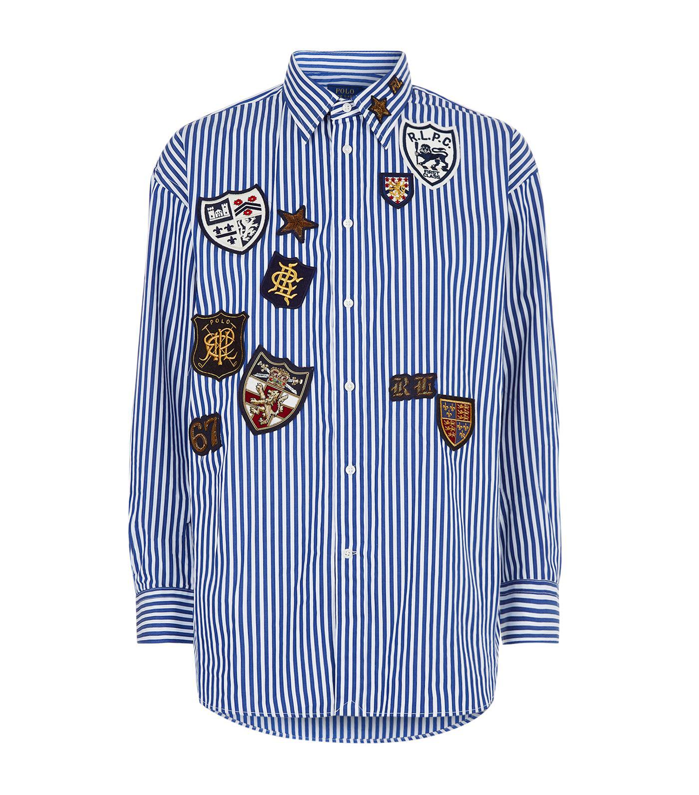 Polo Ralph Lauren Badge Embellished Poplin Shirt in Blue | Lyst
