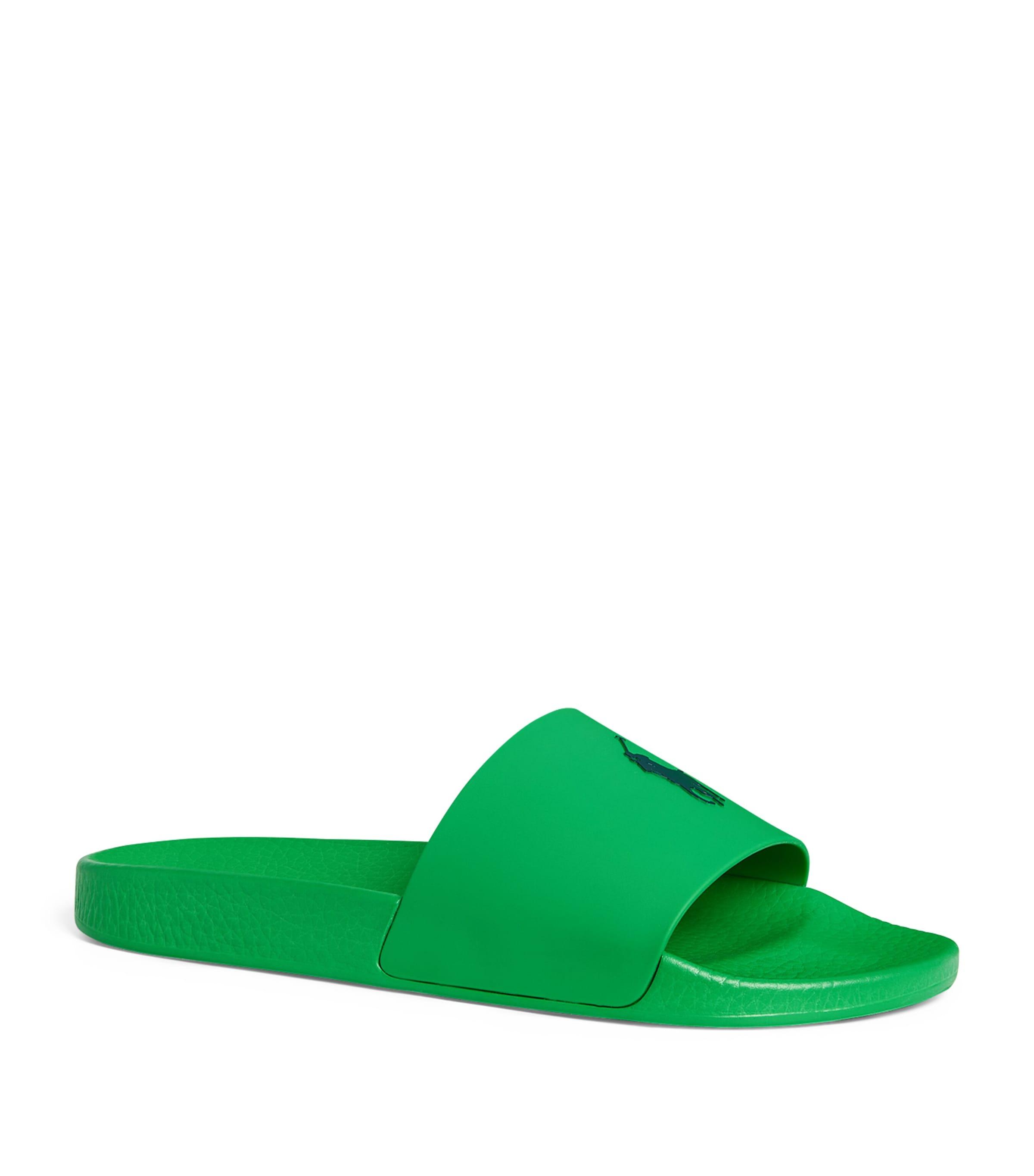 Polo by Ralph Lauren Green Slide Sandals with Blue Logo New Polo Ralph Lauren Slide Sandals Polo Big Pony Logo  main image 3