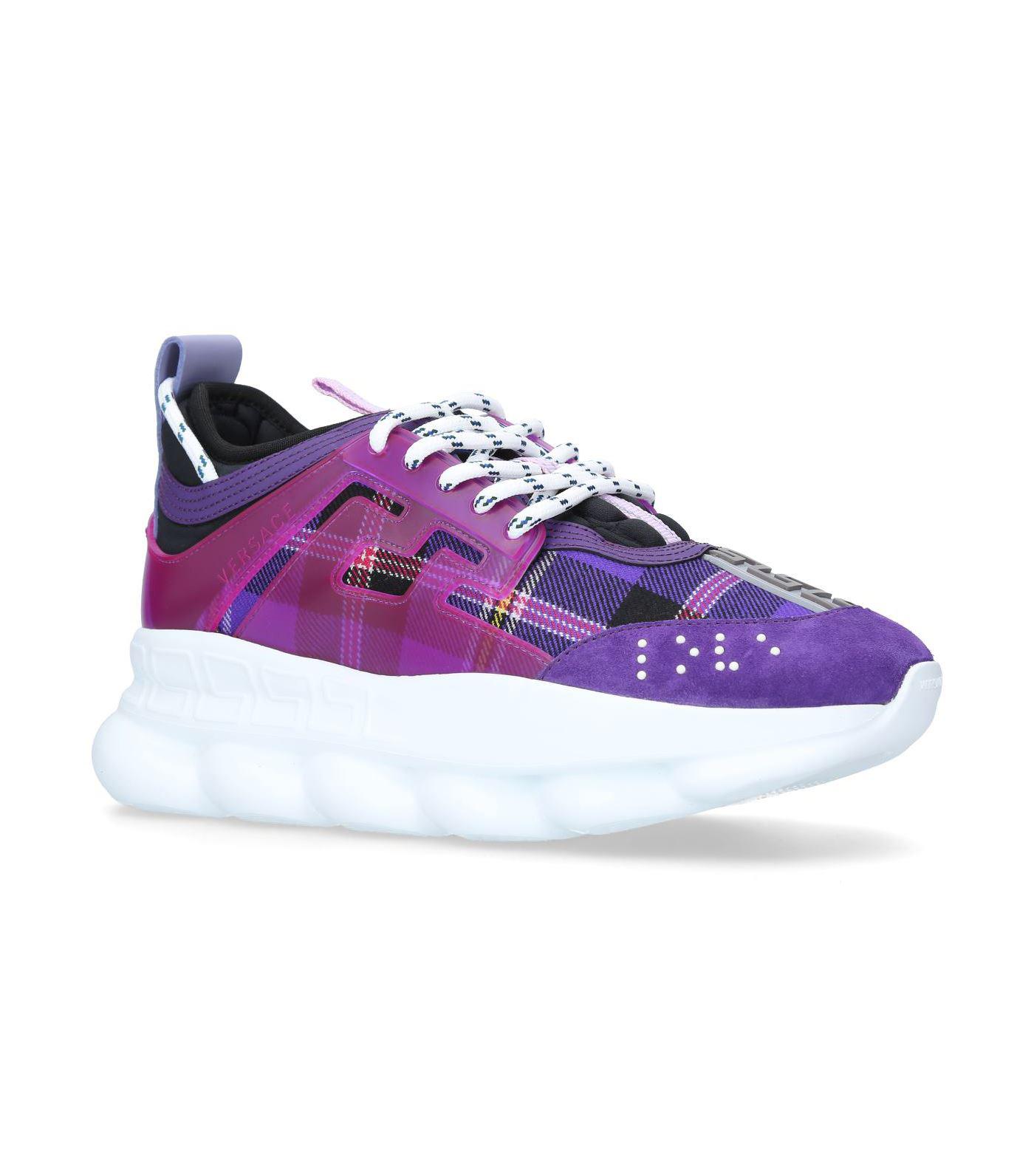 Versace Chain Reaction Wool Plaid Sneakers in Purple | Lyst