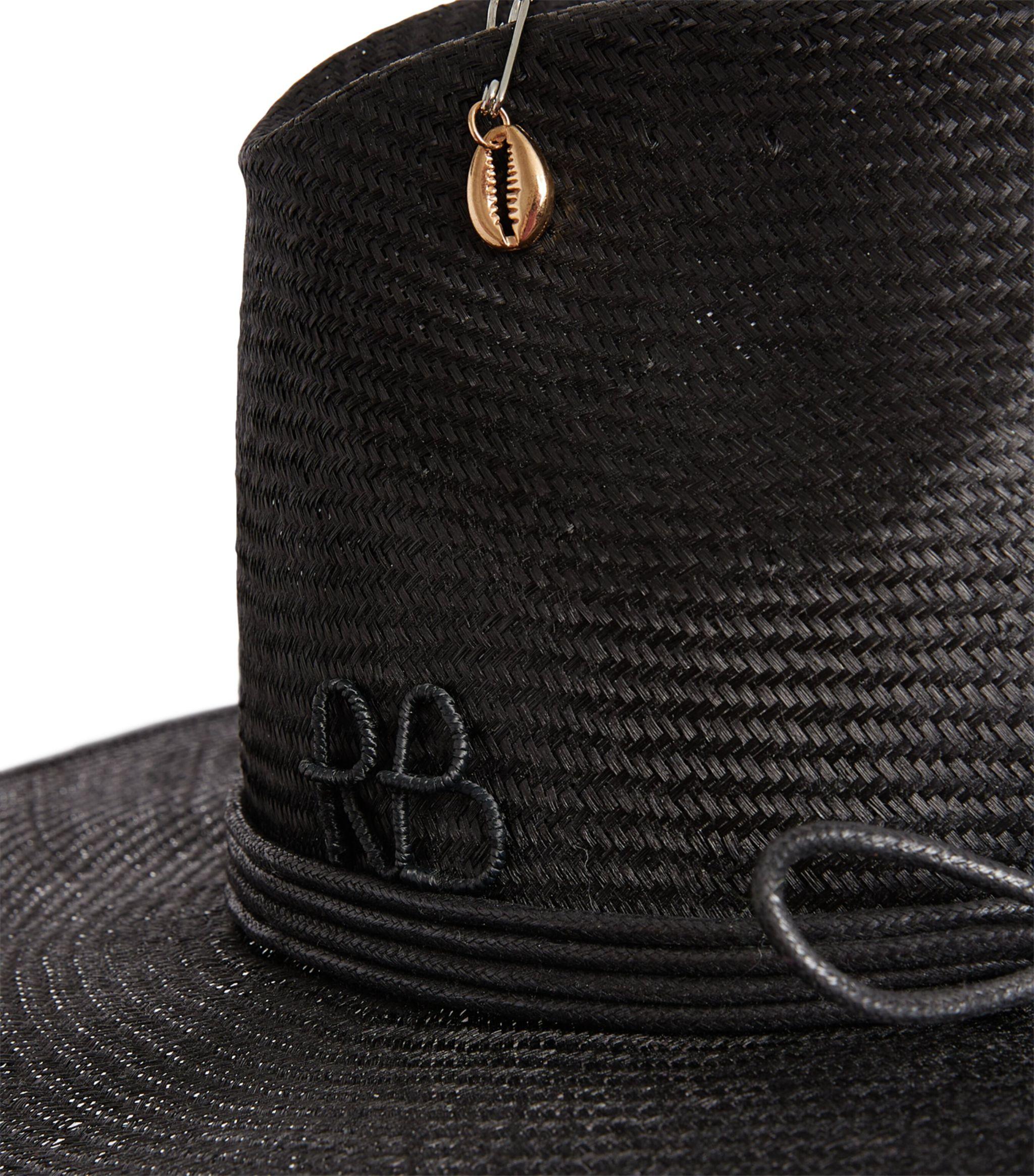 Ruslan Baginskiy Straw Fedora Hat With Chain Chin Strap in