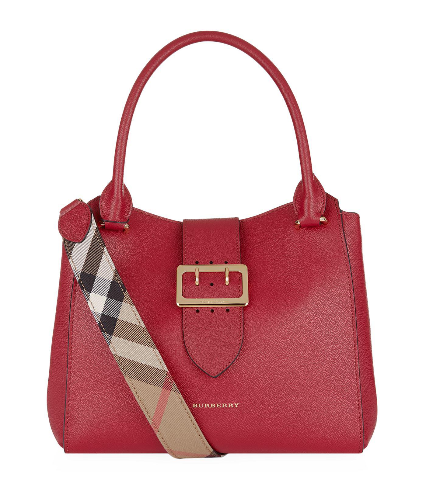 Burberry Leather Buckle Tote Bag in Red - Lyst