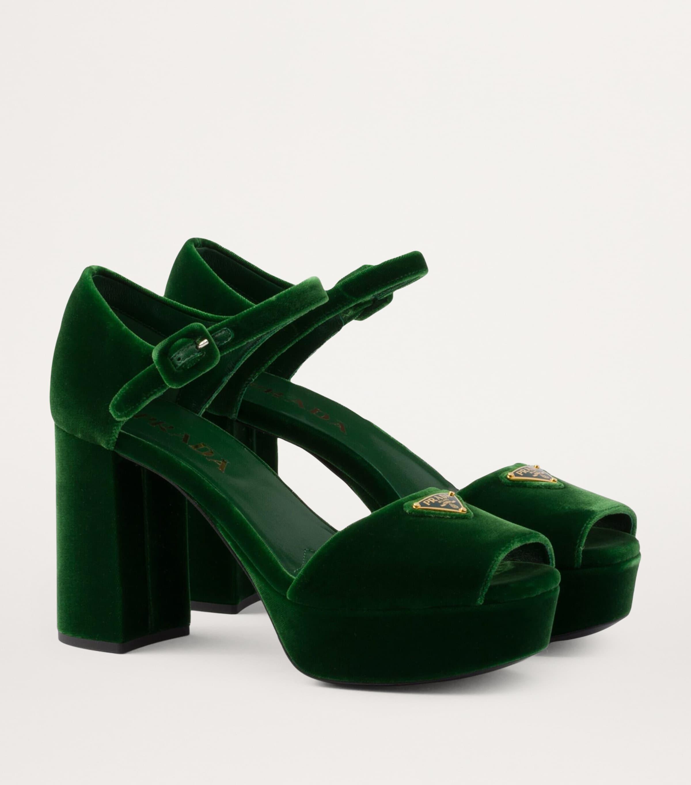 Prada Velvet Platform Sandals 95 in Green | Lyst UK