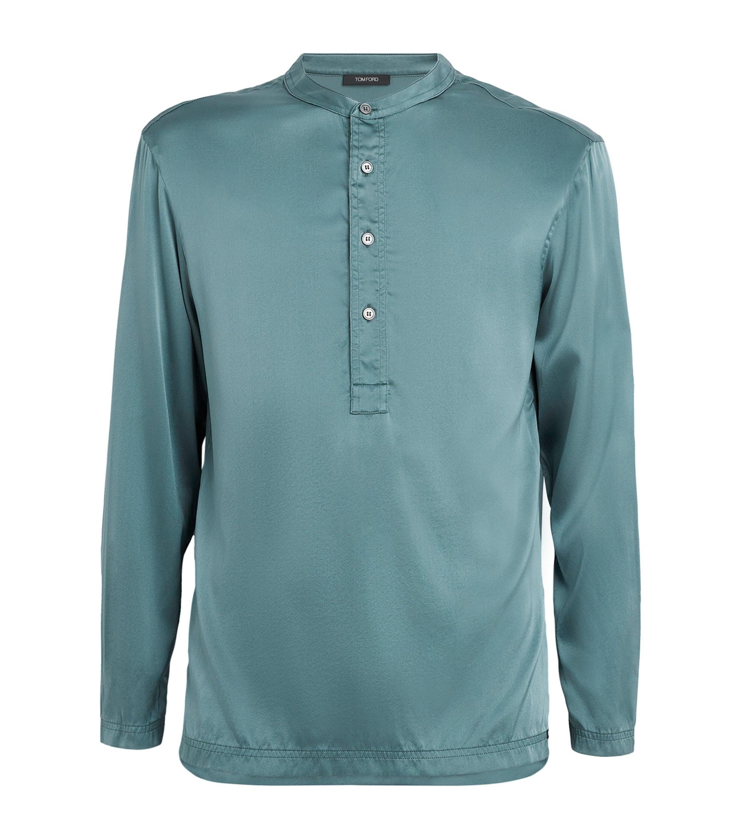 【Tom Ford】サテン Henleyシャツ TOM FORD Men's Ribbed Henley Long-Sleeve T-Shirt | Neiman Marcus