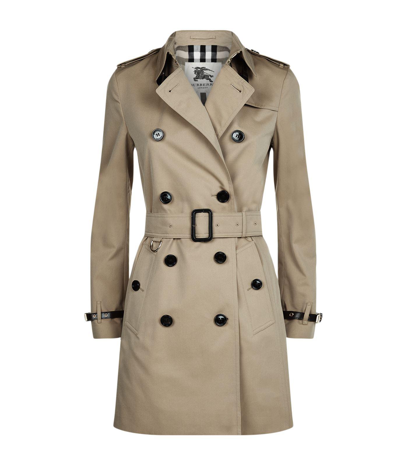 Burberry Kensington Leather Trim Mid-length Trench Coat in Yellow - Lyst