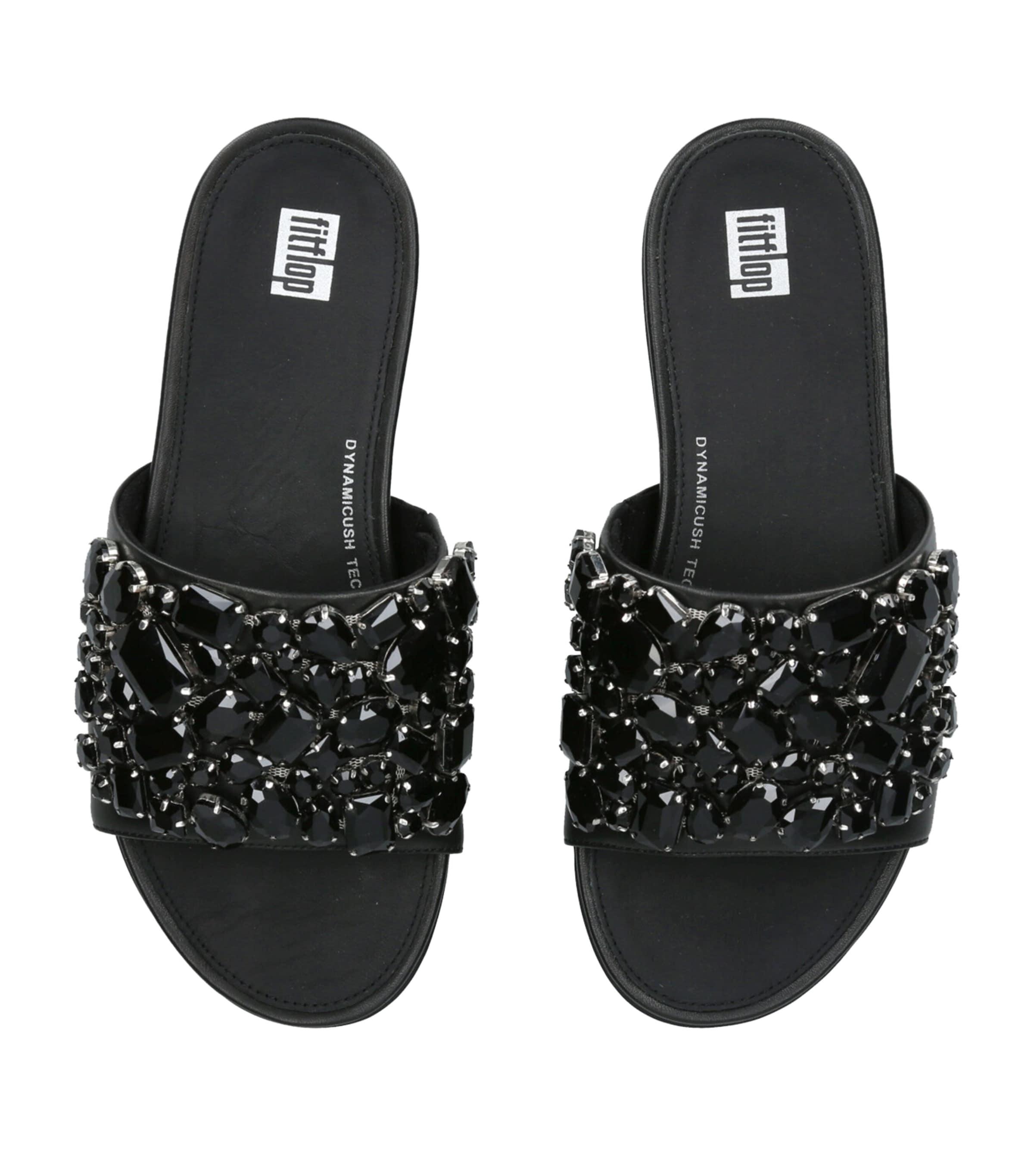 fitflop jewel-deluxe ブラック　レザーサンダル Fitflop Jewel-Deluxe Gracie Slides in Black | Lyst