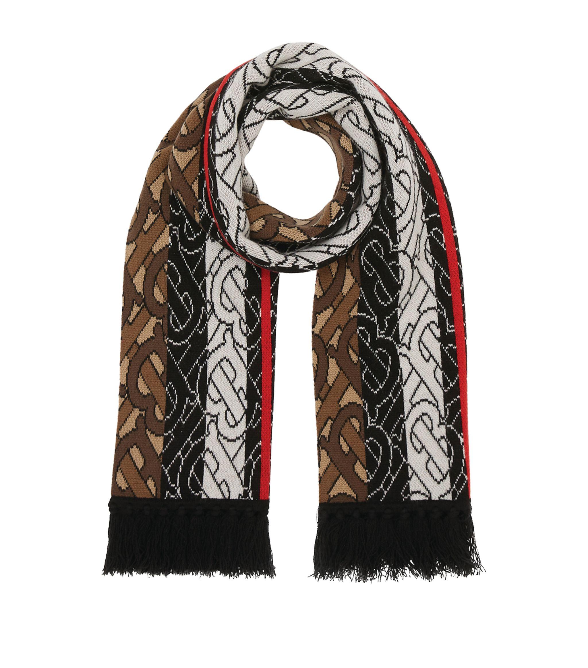 Burberry Cashmere Tb Monogram Striped Scarf in Brown Lyst